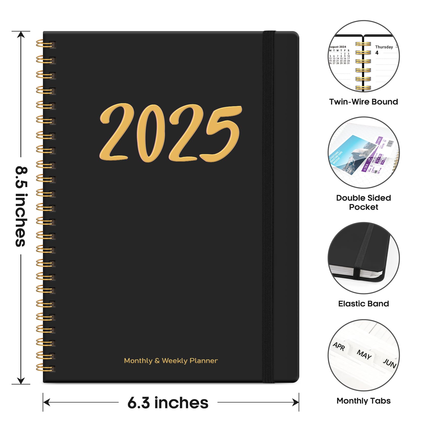 2025 Planner, Weekly and Monthly Planner Spiral Bound, Jan 2025 - Dec 2025, Hardcover 2025 Calendar Planner Book with Tabs, Inner Pocket, Perfect for Office Home School Supplies - A5 (6.3" x 8.5"), Green