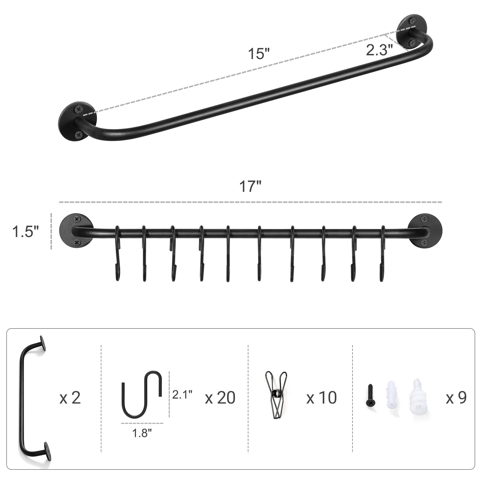 Mkono Hat Rack for Wall Baseball Cap Organizer Hanger with 20 Hooks Modern Metal Hat Holder Wall-Mounted Caps Display for Closet Door Bedroom Entryroom Laundry, Set of 2 Black