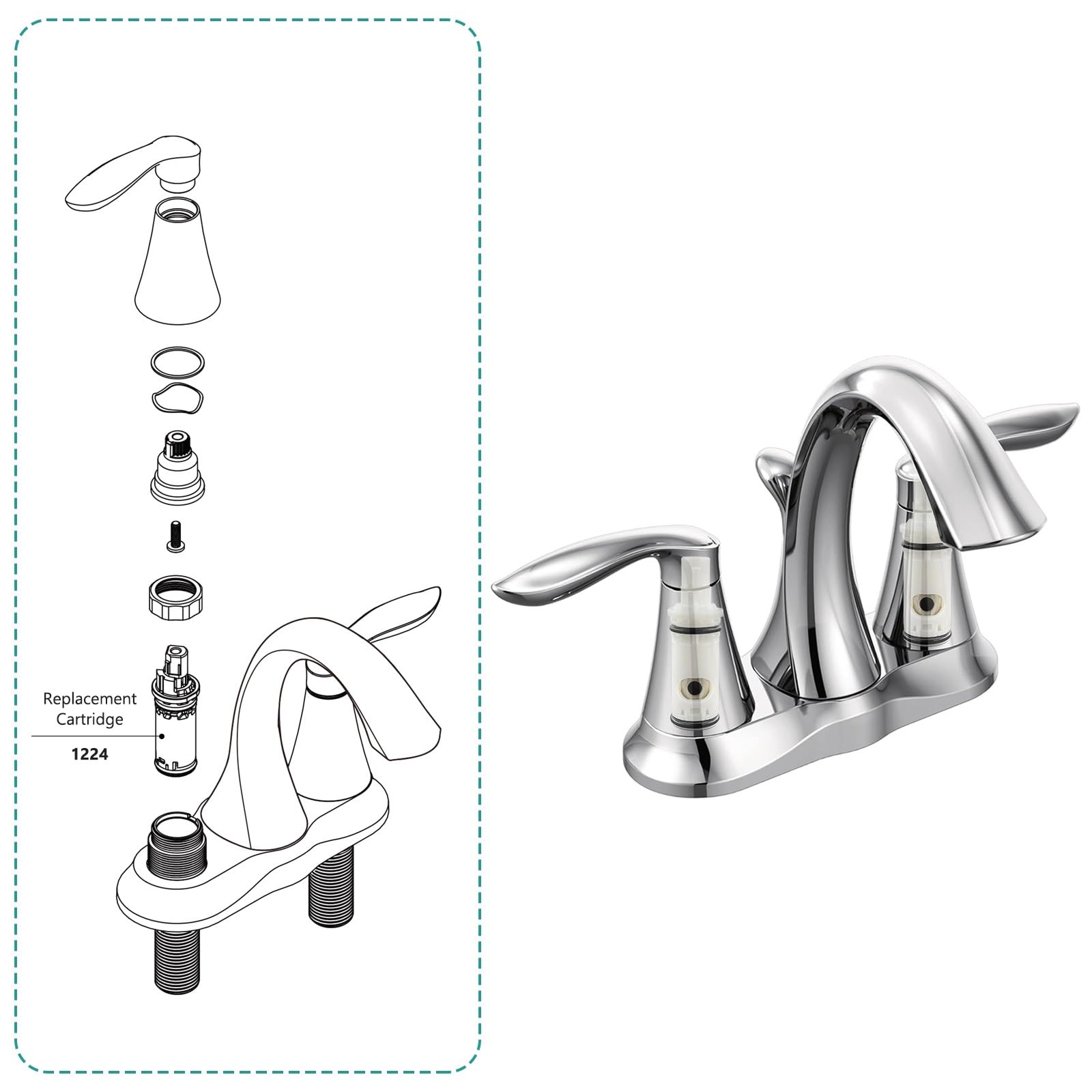 1224 1224B Faucet Cartridge Replacement Compatible with Moen Two Handle Faucets Replacement Kit For Most Double Handle Moen Faucets and Tub/Showers Repair Kit,2 Pack