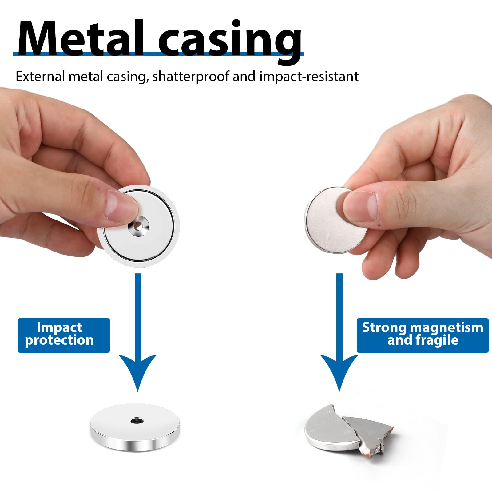 LOVIMAG Strong Magnets, 150lb+ Waterproof Strong Neodymium Cup Magnets with Screws for Wall Mounting,Rare Earth Magnet with Holes for Holding Tools Lifting, Hanging(Silver, 6 Pack)