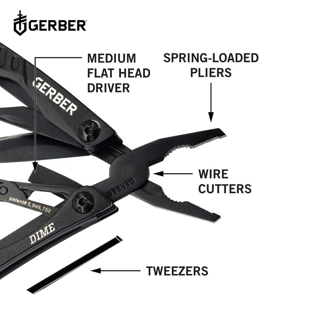 Gerber Gear Dime 12-in-1 Mini EDC Multitool - Needle Nose Pliers, Pocket Knife, Keychain, Bottle Opener - Gifts for Men, EDC Gear and Equipment - Black