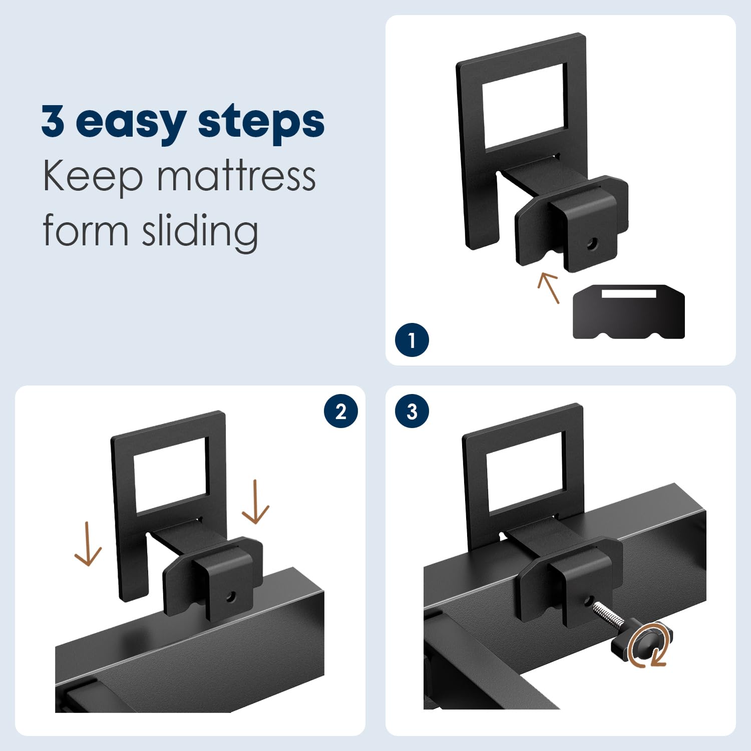 SUYAUU Non Slip Mattress Gaskets, Mattress Holder in Place Gripper for Metal Bed Frame, Keep Mattress from Sliding Gripper, Adjustable, 6 PCS, Black