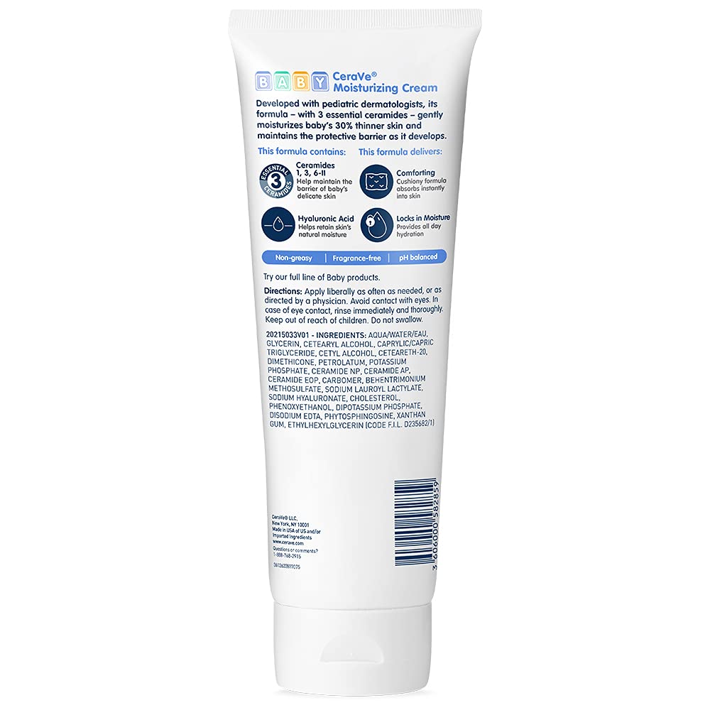 CeraVe Baby Cream, Gentle Moisturizing Cream with Ceramides, Fragrance, Paraben, Dye & Phthalates Free, Rich & Non-Greasy Feel, Gentle Baby Skin Care, 8 Ounce