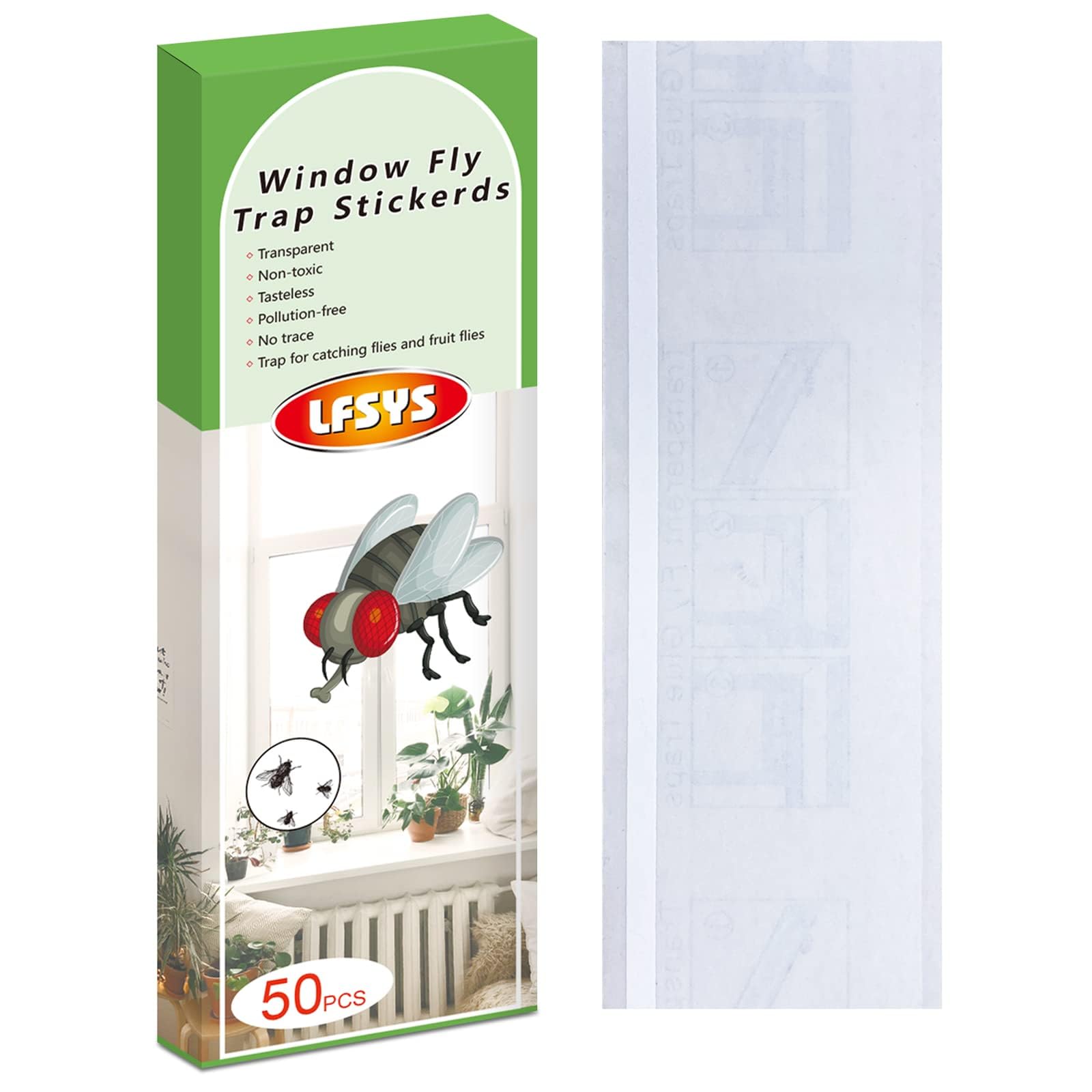 LFSYS 50 Pack Window Fly Trap, Fruit Fly Traps for Indoors, Fly Paper Sticky Strips, Fly Traps for Indoors Clear