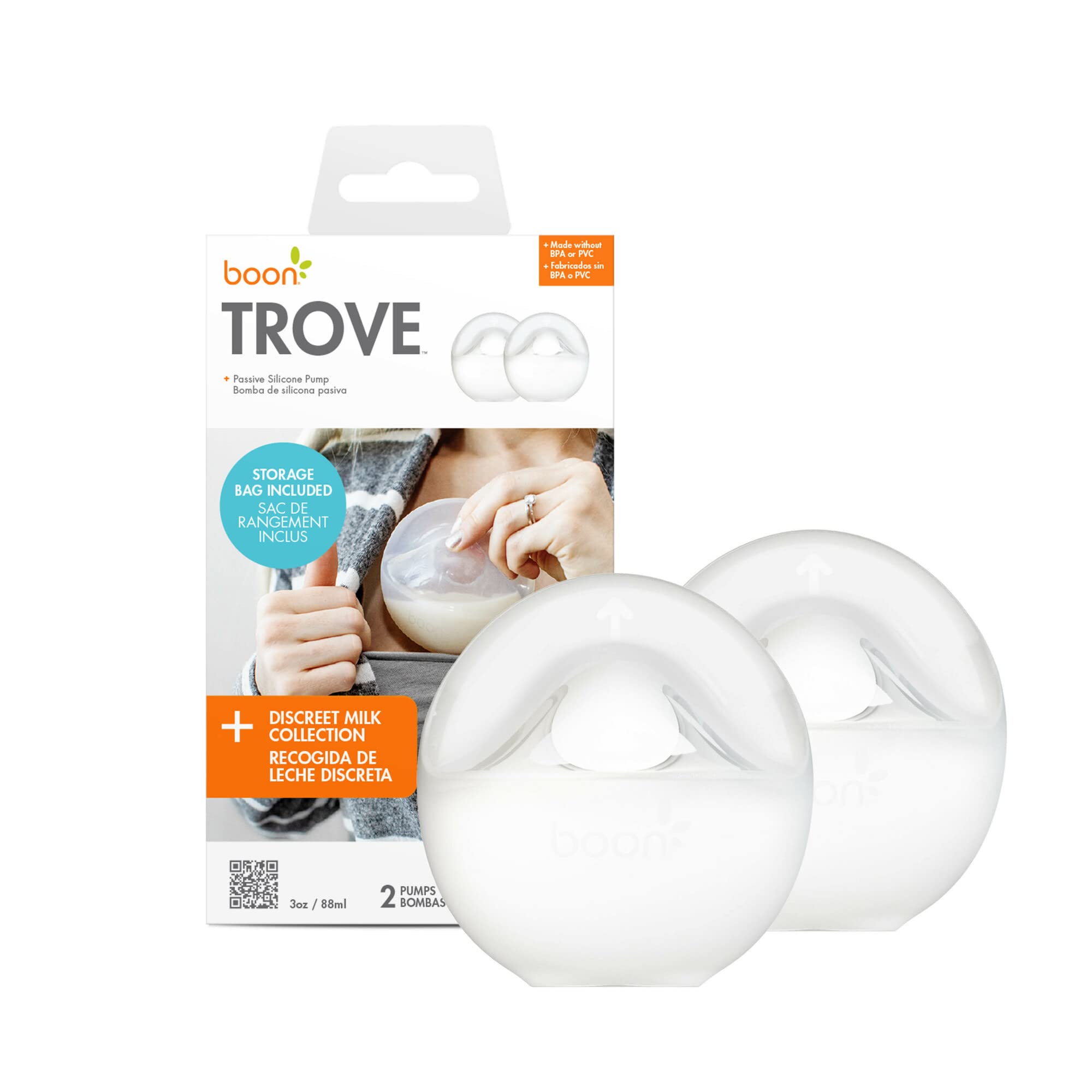 Boon Trove Silikon Handmilchpumpe Set – Hands Free Muttermilch-Auffangschale – Inklusive Polyester-Reisebeutel – Stillutensilien – 2 Stück