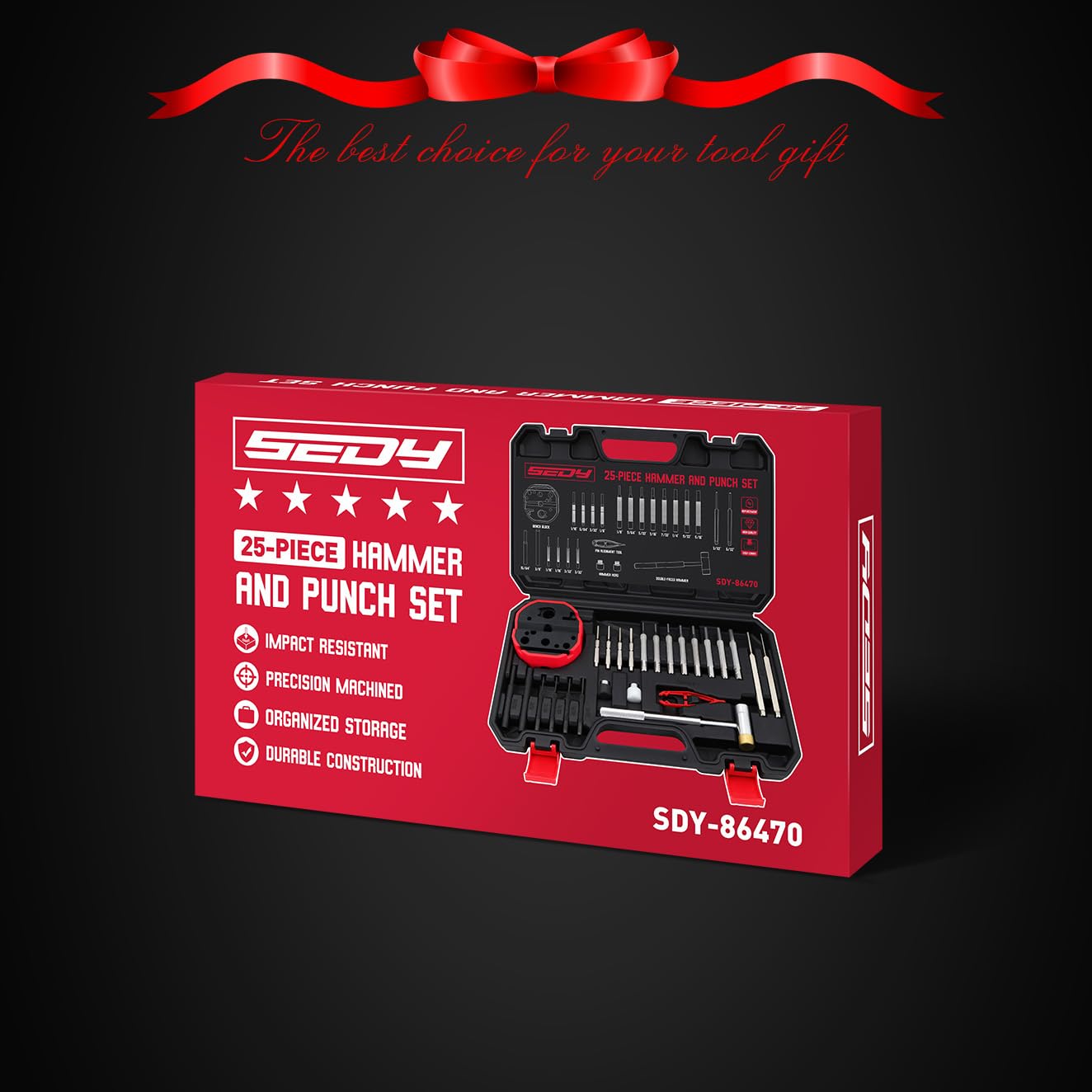 Premium Pin Punch Hammer Set: 25-Piece Punch Set and Hammer with Bench Block, Steel Roll Pin Punch Set, Pin Punches with Replaceable Face Hammer, Mechanical Repair Tool for Maintenance