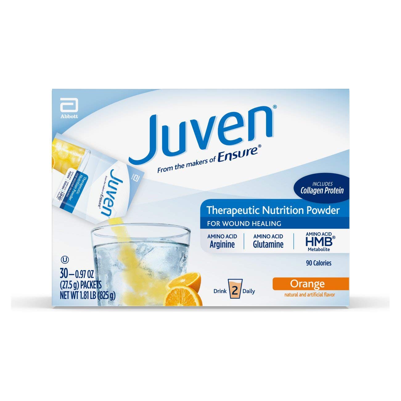 Juven Therapeutic Nutrition Drink Mix Powder for Wound Healing Support, Includes Collagen Protein, Unflavored, 30 Count