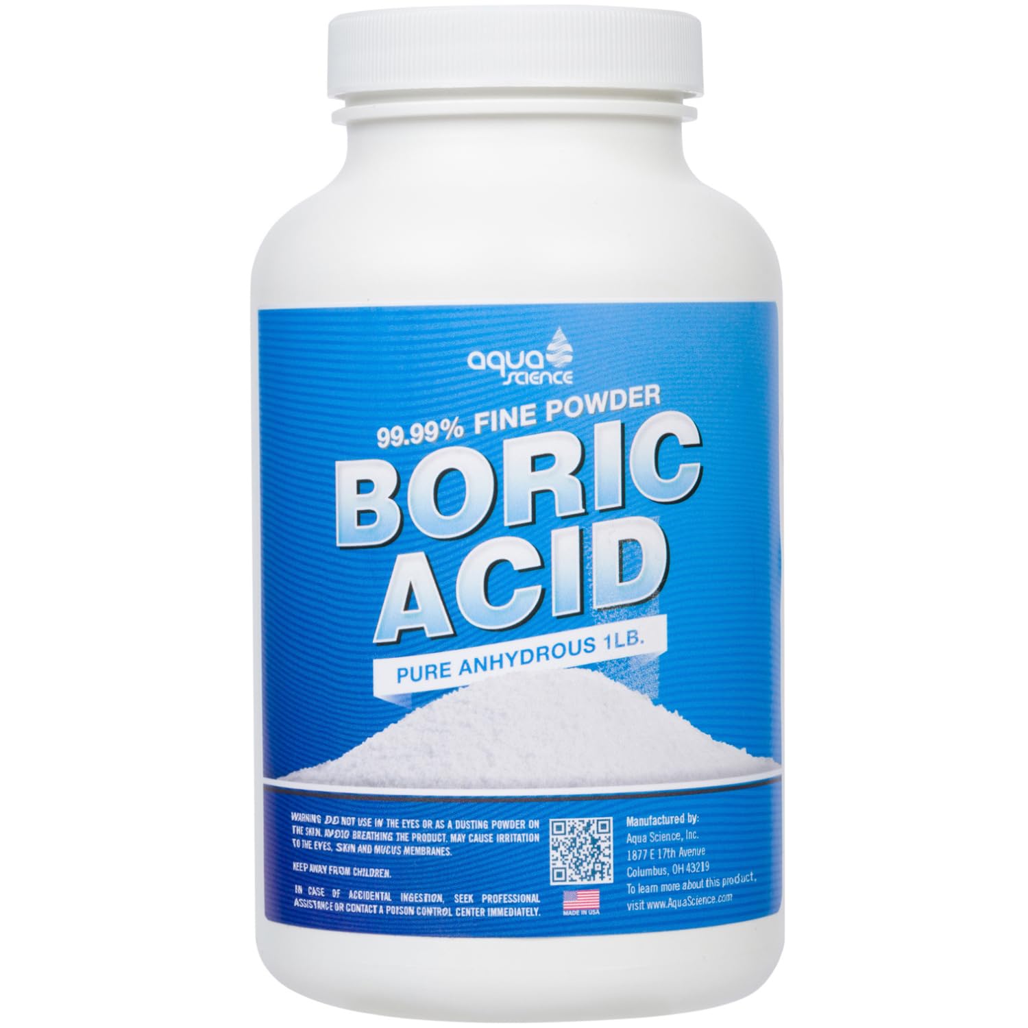 Aqua Science Boric Acid Powder - 1lb, 99.9% Industrial-Grade Strength Fine Powder - Multipurpose Boric Acid Cleaner for Kitchen, Sink, Laundry, Stain Remover and Deodorizer - Made in USA Since 1983