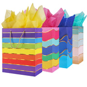 12.6" Paper Gift Bags with Tissue Paper, Extra Large Gift Bags with Handles, Birthday Gift Bags Medium Size, Rainbow Gift Bags Large Size, Medium Gift Bags for Kids, Birthday Bags Gift Wrap Bags Set
