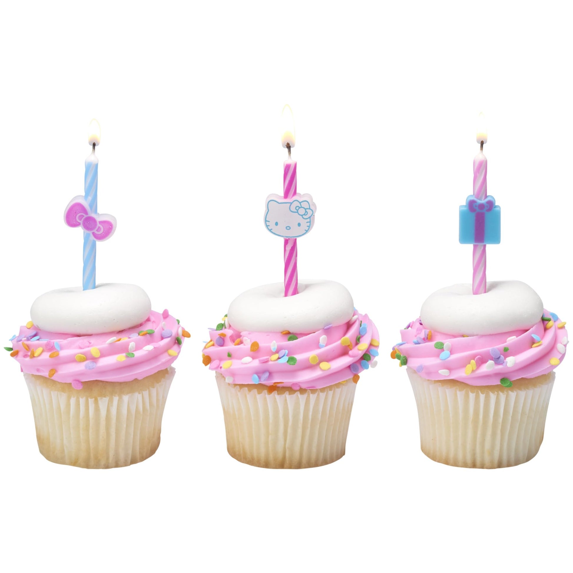 Hello Kitty® Birthday Cake Candles | 6 Birthday Candles for Cake Decorations, Pink & Blue Striped Candles, Cupcake Toppers for Hello Kitty® Party