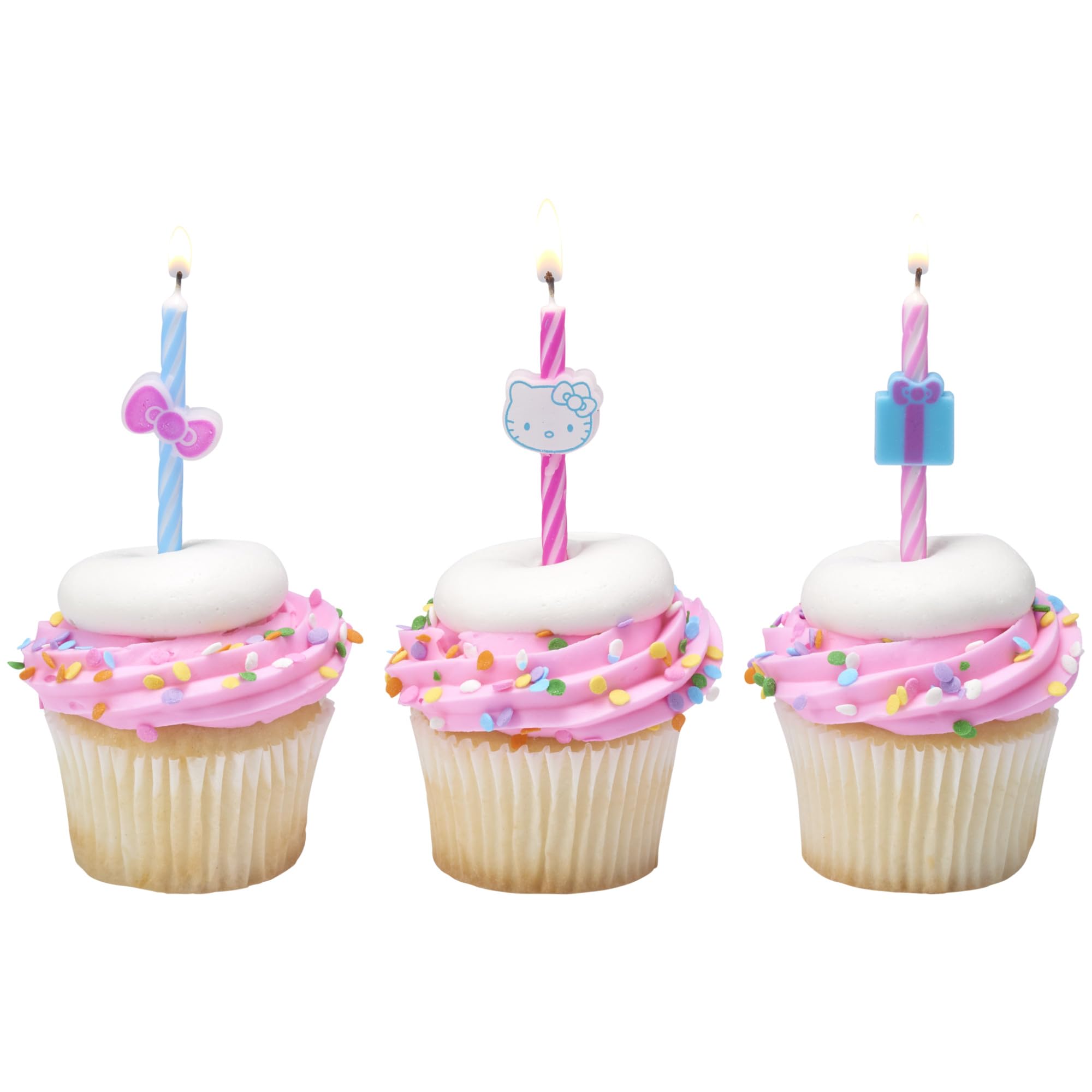 Hello Kitty® Birthday Cake Candles | 6 Birthday Candles for Cake Decorations, Pink & Blue Striped Candles, Cupcake Toppers for Hello Kitty® Party