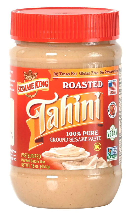 Sesame King Premium Sesame Tahini, 16 oz | Rich Creamy Taste For Hummus and other fine dishes | All-natural, Keto & Paleo friendly | Vegan, Non-gmo, Kosher, Gluten & Nut-free | Made in the USA