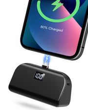 Mini Portable Charger for iPhone with Built in Cable, 4,800mAh Small Power Bank Fast Charging, Compatible with 14/14 Pro Max/13/13 Pro Max/12/12 Pro Max/11/XR/X/8/7/6 Series, Black