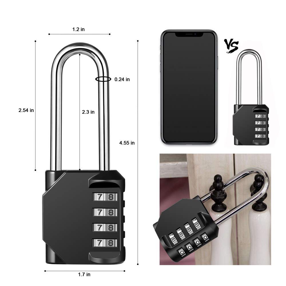 2 Pack disecu 2.6 Inch Long Shackle Combination Lock, 4 Digit Outdoor Waterproof Padlock for School Gym Locker, Sports Locker, Storage Unit, Gate, Fence, Toolbox (Black)