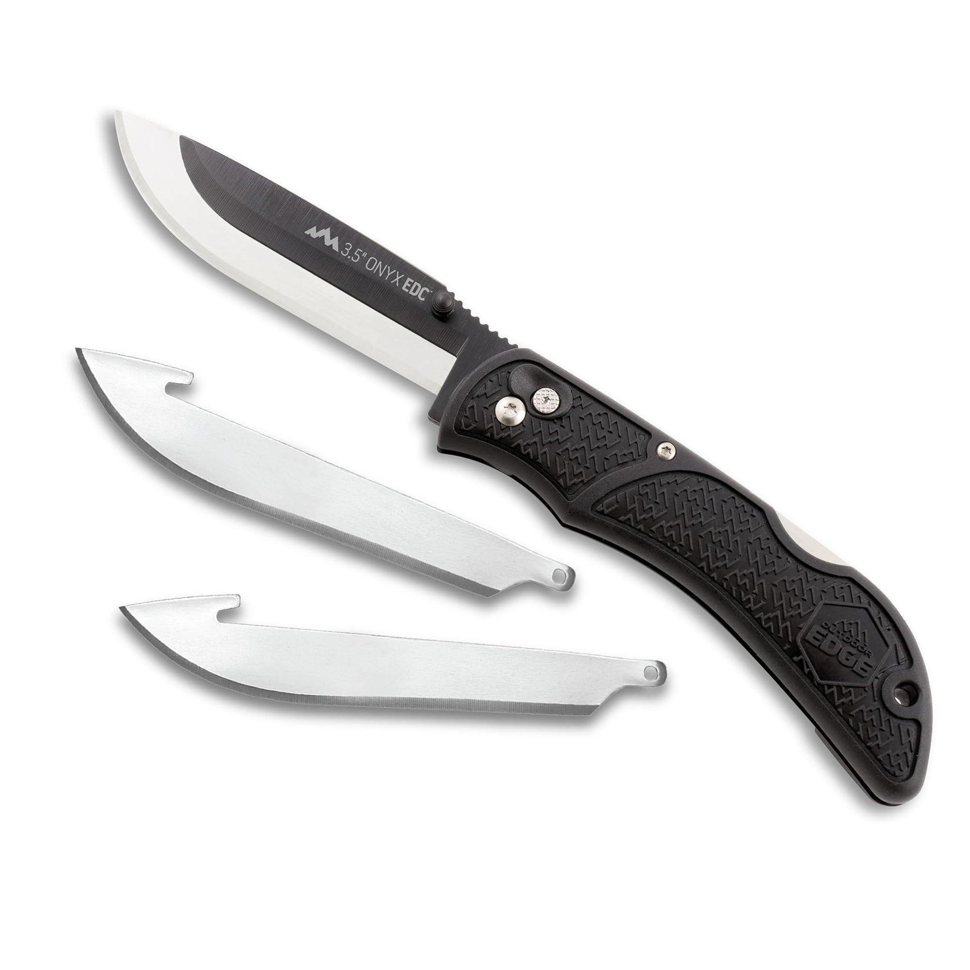 OUTDOOR EDGE 3.5" Onyx EDC - Replaceable Blade Folding Pocket Knife with Dual Thumb Opener and Pocket Clip with 3 Blades