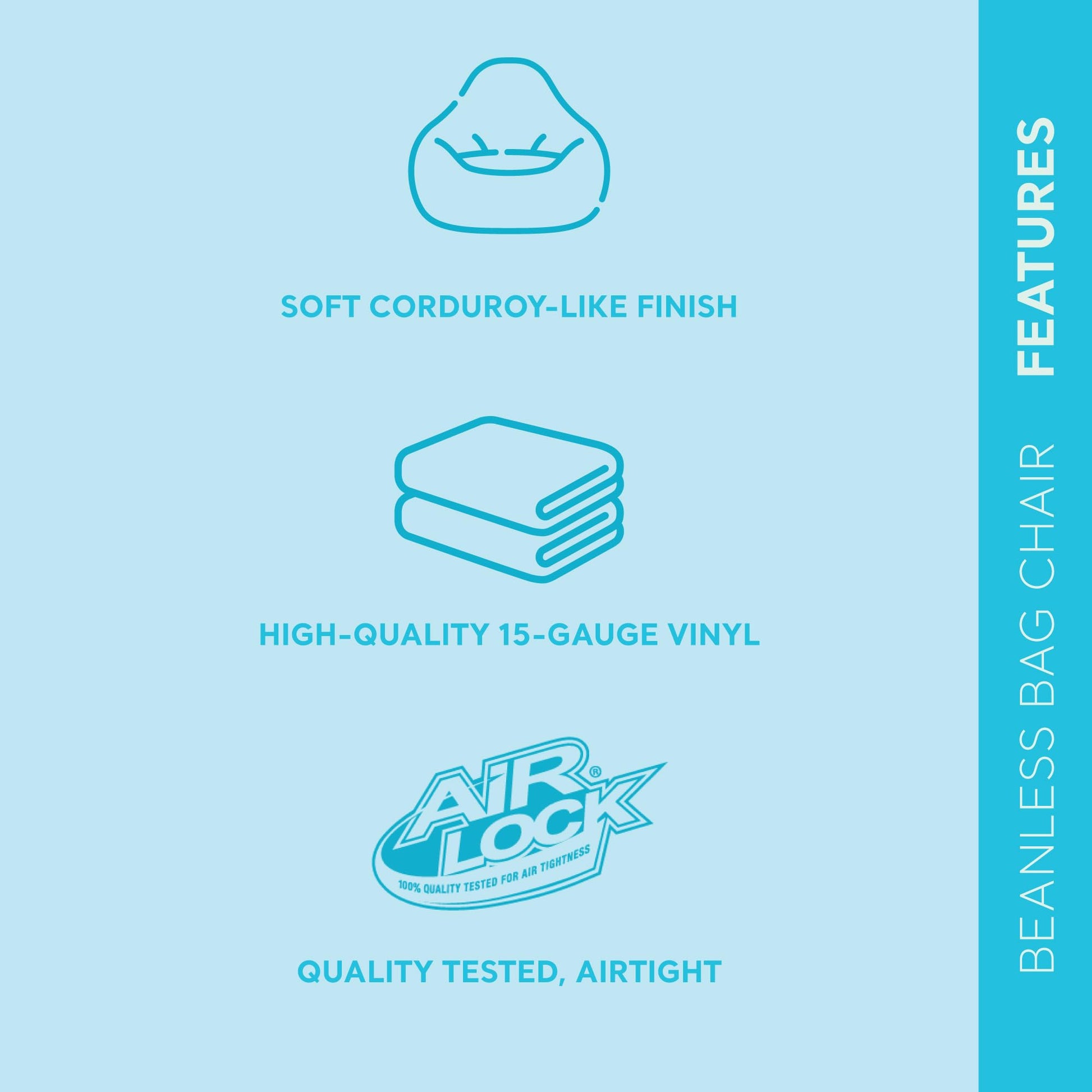 INTEX 68579EP Beanless Bag Inflatable Lounge Chair: Corduroy Textured Flocking – Durable Vinyl – Folds Compactly – 220lb Weight Capacity – 45" x 45" x 28"