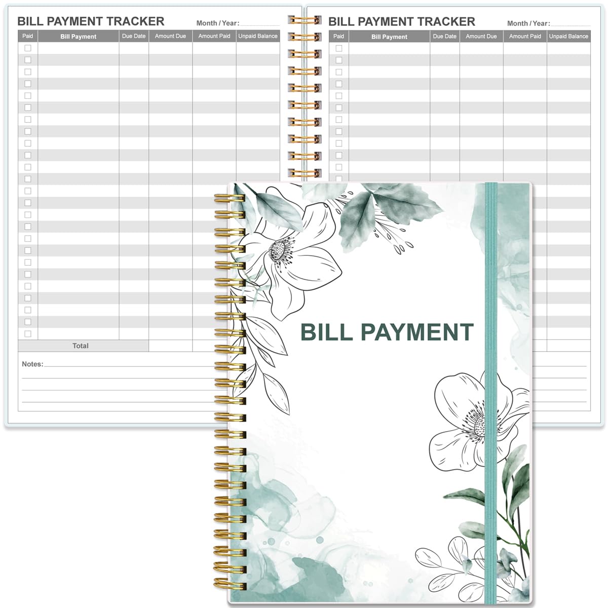Bill Tracker Notebook - Monthly Bill Organizer & Planner for Personal Budgeting Financial, Payments Checklist Organizer, 5.8" x 8.5", Rose Leaf