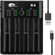 IMREN 18650 Battery Charger,21700 Battery Charger for 3.7V 14500 10400 18500 18350 18650 18700 20700 21700 22650 26650 Li-ion Battery,1.2V Ni-MH/Ni-Cd Battery,4 Bay 18650 USB C Battery Charger