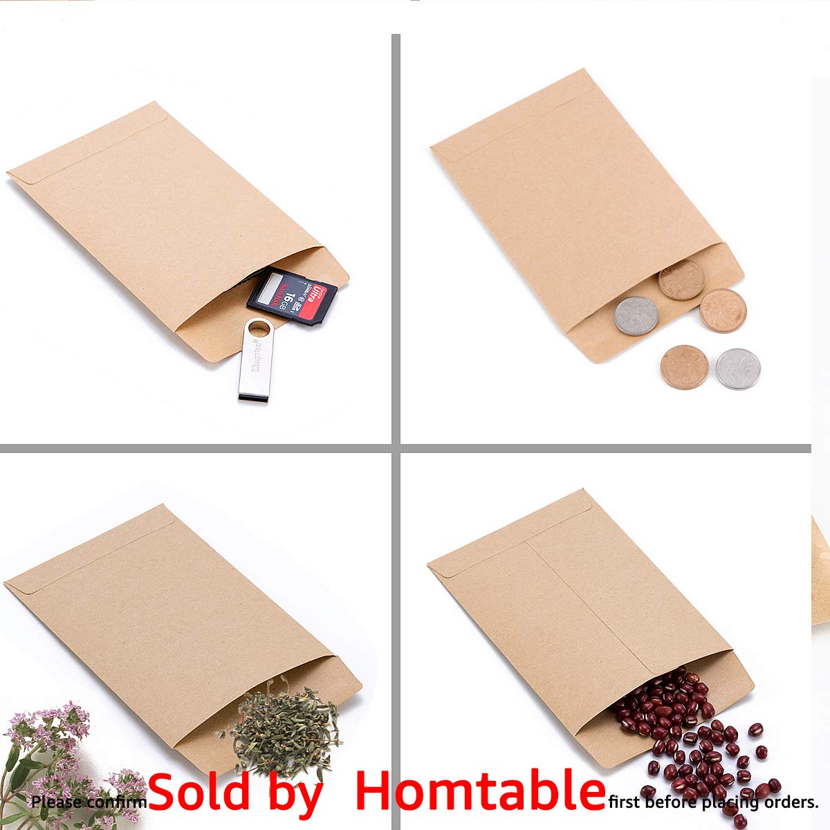 100 Pack Small Coin Envelopes Self-Adhesive Kraft Paper Seed Envelopes Mini Parts Small Items Stamps Storage Packets Envelopes for Garden, Office or Wedding Gift(2.25"×3.5") (100)