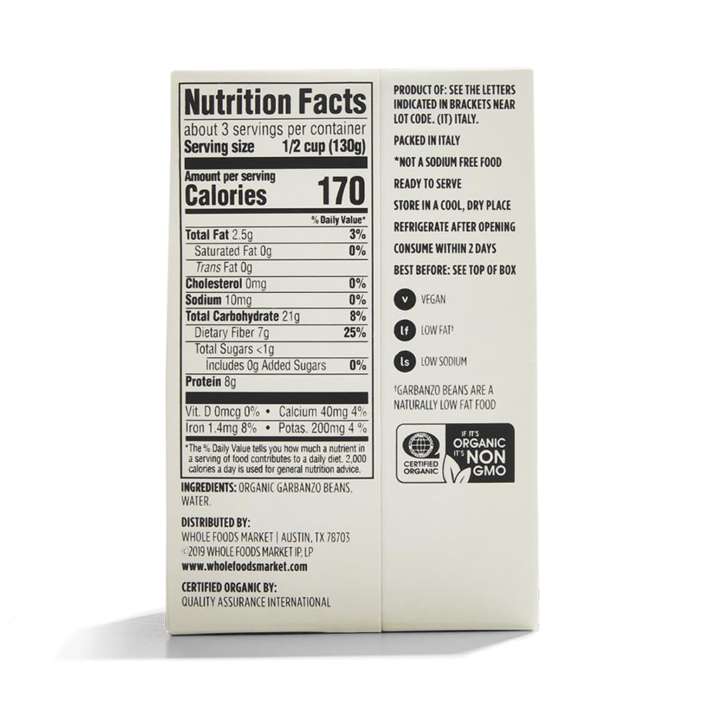 365 by Whole Foods Market, Organic Unsalted Garbanzo Beans, 13.4 Ounce