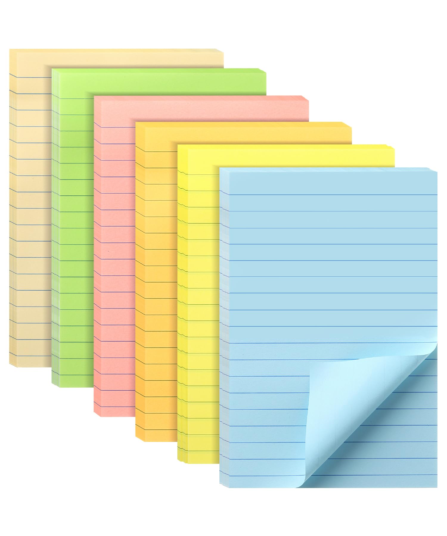 Mr. Pen- Lined Sticky Notes 4x6, 6 Pads, 45 Sheets/Pad, Pastel Color, Sticky Notes with Lines, Sticky Pads, Sticky Note Pads, Colorful Sticky Notes, Stickies Notes, Ruled Post Stickies