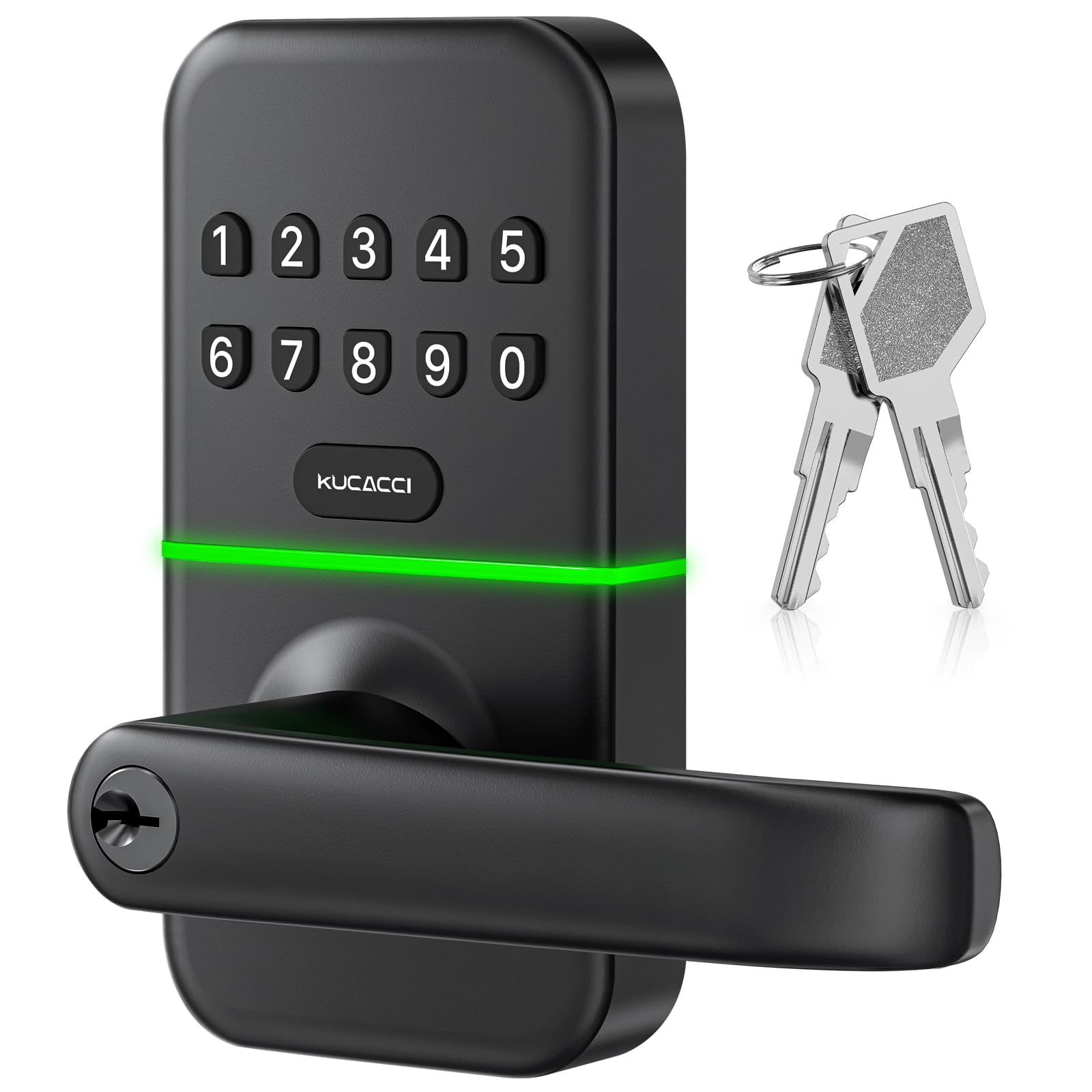 Smart Door Handle Lock with Keypad: Kucacci Keyless Entry Door Lock - Fingerprint Smart Lock for Front Door - Electronic Door Lock with Digital Keypad - Exterior Code Door Lock - Easy Installation