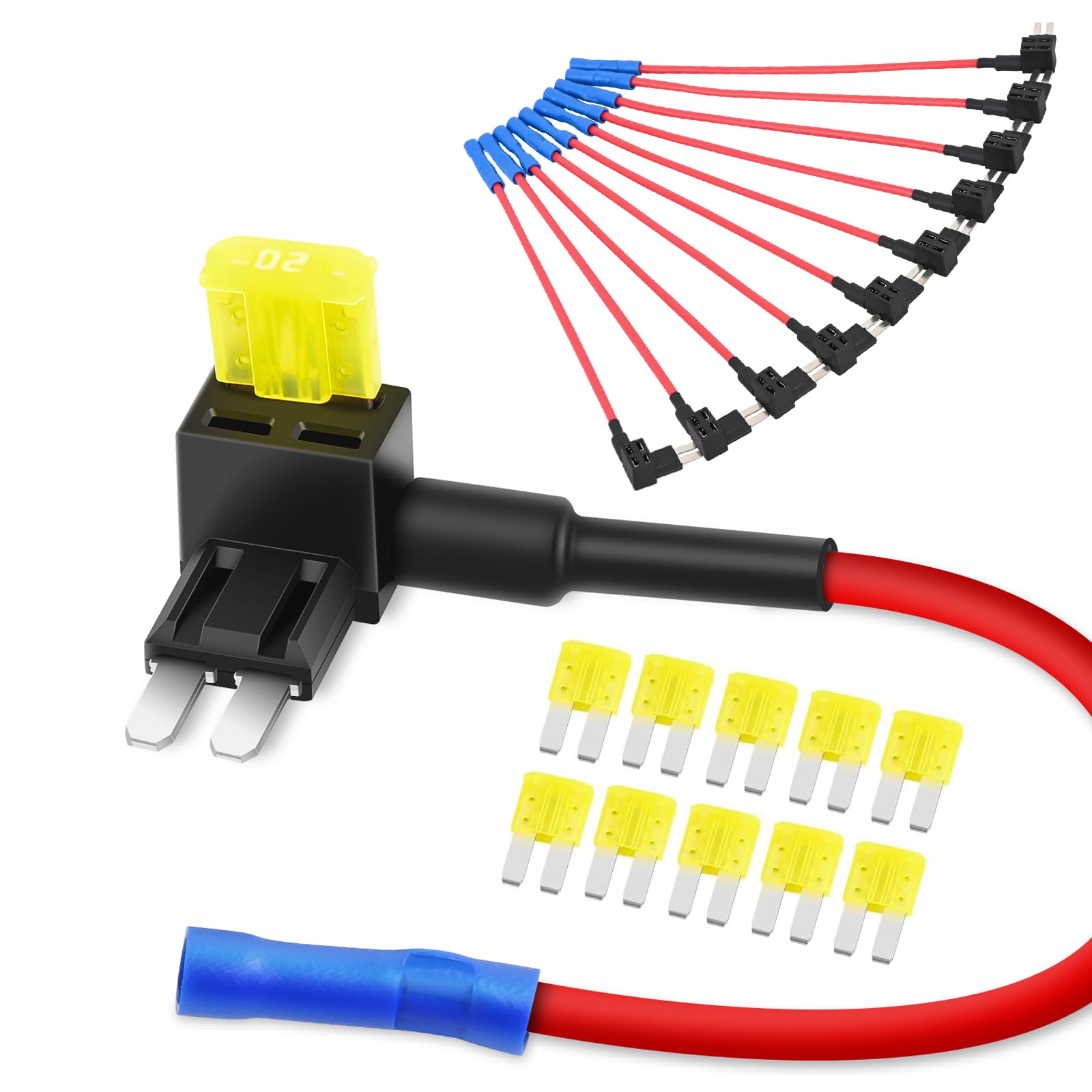 Nilight - 50040R 12V Car Add-a-Circuit Fuse Adapter with Standard and Mini TAP Profile TAP Blade Fuse for Cars Trucks Boats, 10 Pack Fuse Holder-3 types, 2 Years Warranty,Blue, Red, Black