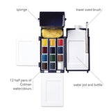 Winsor & Newton Cotman Watercolor Paint Set, Sketchers' Pocket Set, 12 Half Pan w/ Brush