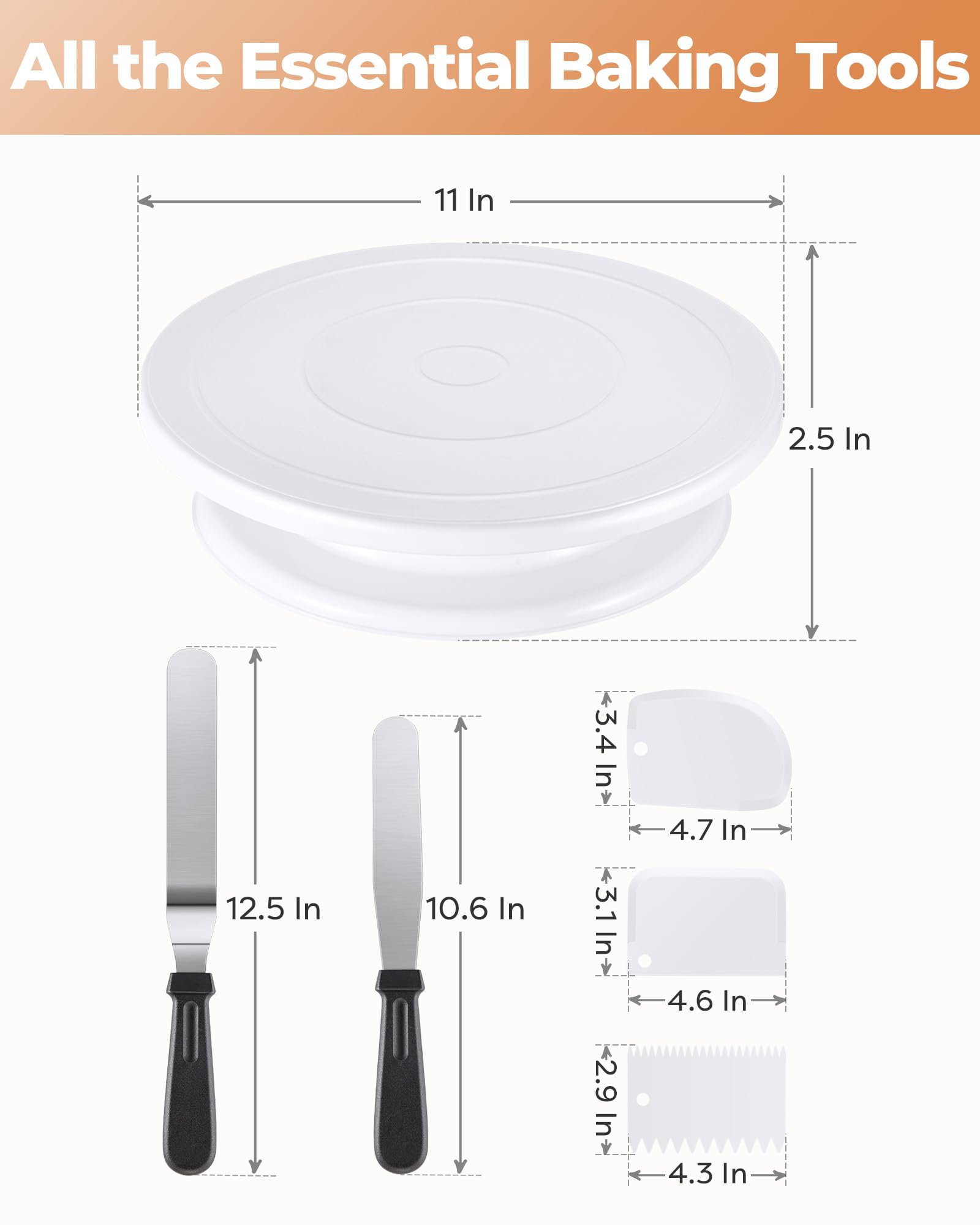 Kootek Cake Decorating Kit Baking Supplies Cake Turntable with 2 Frosting Straight Angled Spatula 3 Icing Smoother Scrapers Baking Accessories Tools for Beginners and Pros, White