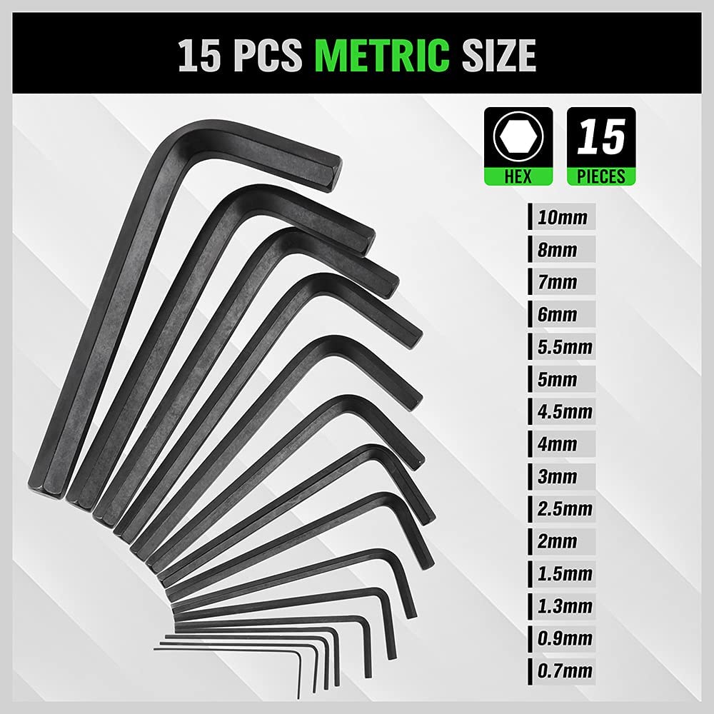 SWANLAKE 32PCS Hex Key Set, Allen Wrench Set Inch/Metric MM(0.7mm-10mm) SAE(0.028"-3/8)