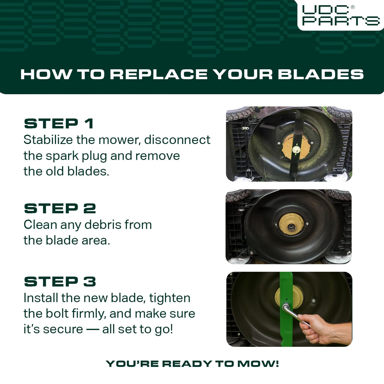 UDC Parts GY20850 Mower Blades for John Deere 42 Inch D105 D130 S100 S110 S240 X300 E100 E110 LA135 Replaces OEM no. AM141033 GX22151 AM131033 AM137333 / Gator Mulching Blades 2 Pack