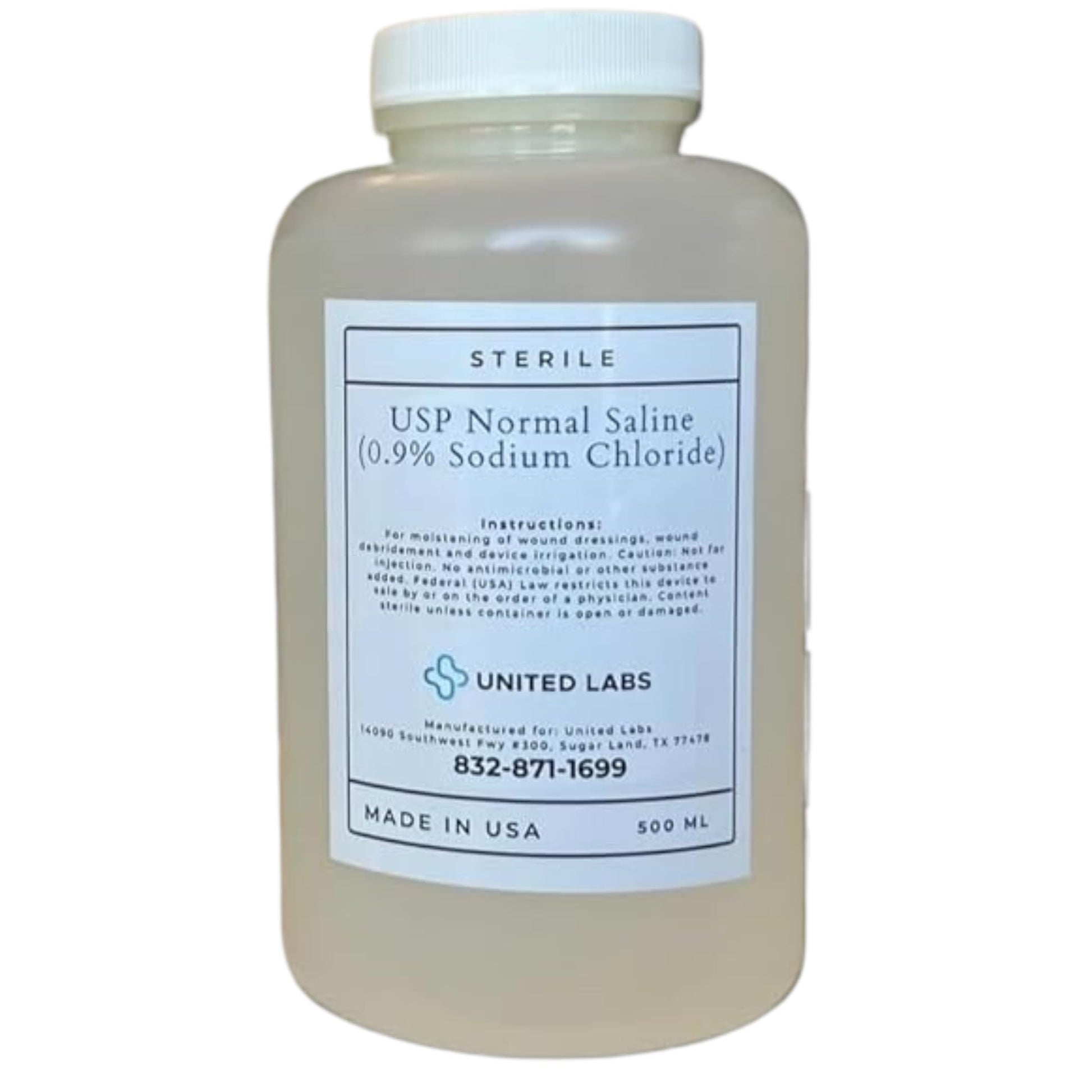 0.9% Sterile Saline Solution USP Normal 0.9% Sodium Chloride – Made in USA - 4 Pack Each 500 ml (2,000 ml Total)