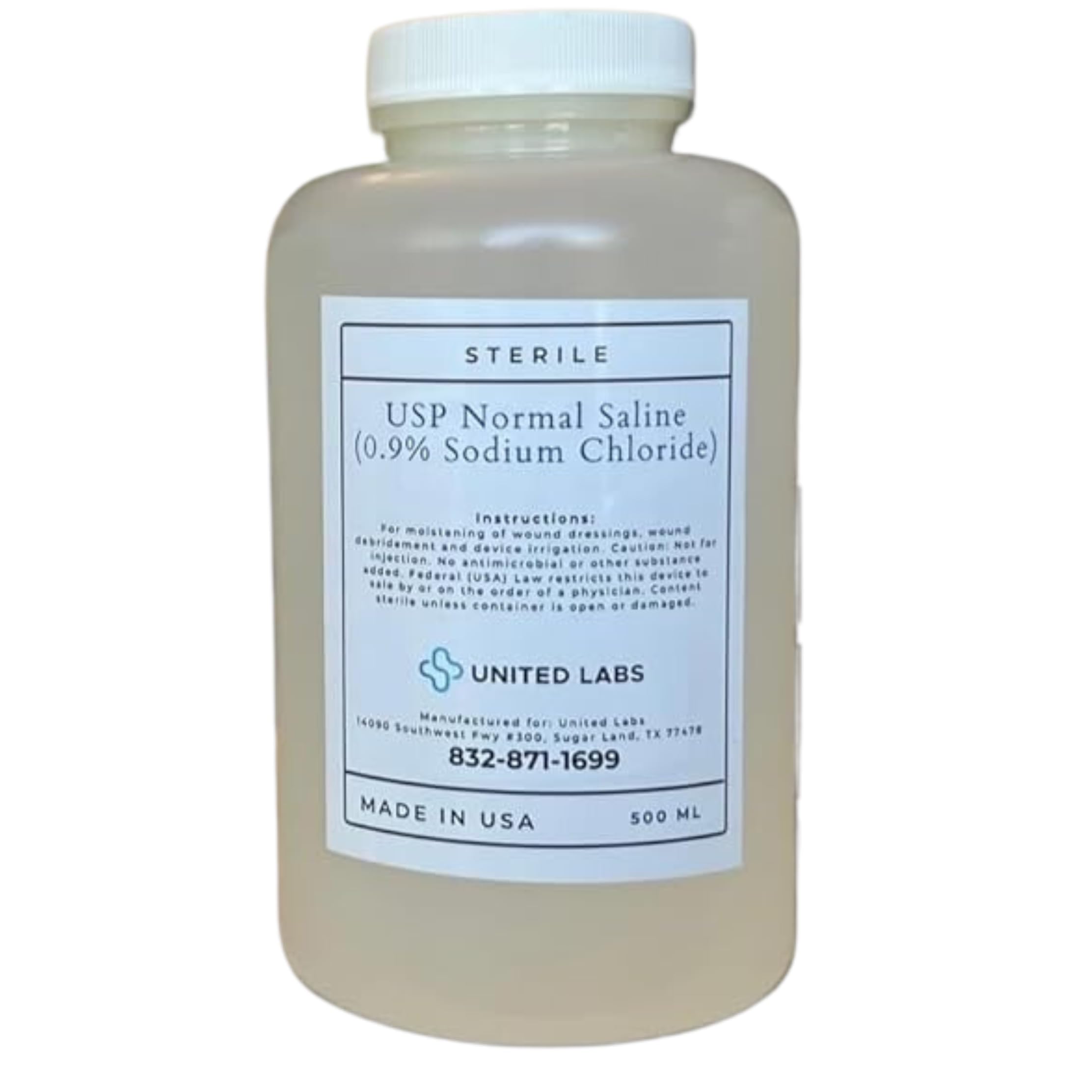 0.9% Sterile Saline Solution USP Normal 0.9% Sodium Chloride – Made in USA - 4 Pack Each 500 ml (2,000 ml Total)