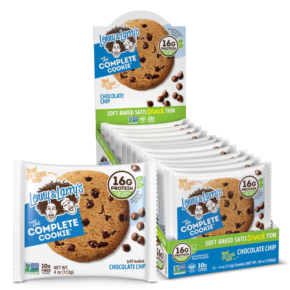 Lenny & Larry's The Complete Cookie, Chocolate Chip, Soft Baked, 16g Plant Protein, Vegan, Non-GMO, 4 Ounce Cookie (Pack of 12)