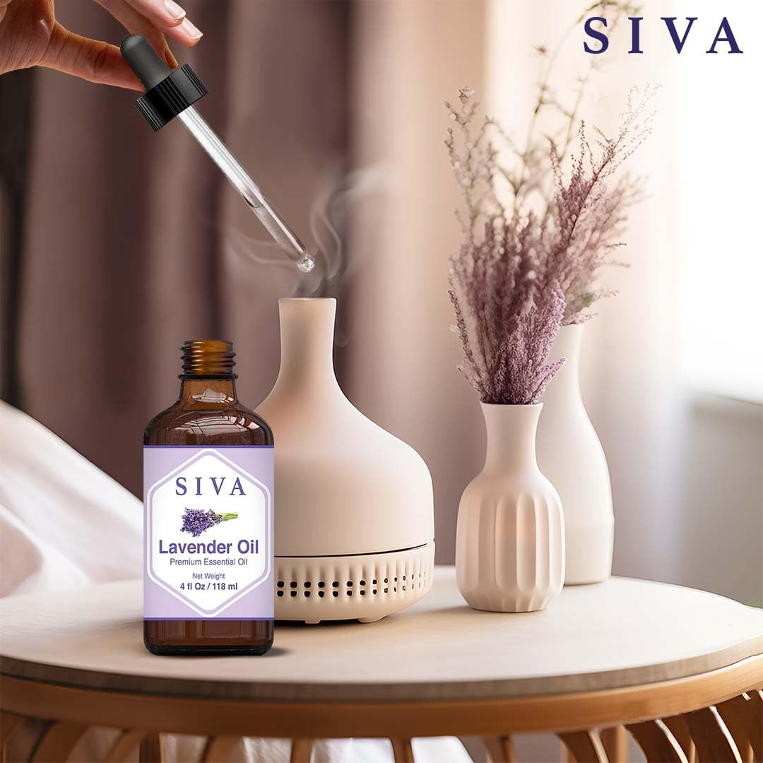 Siva Lavender Essential Oil 4 Fl Oz with Glass Dropper – 100% Pure, Natural, Undiluted & Therapeutic Grade, Amazing for Skin & Hair Care, Diffuser, Aromatherapy, Massage, DIY Soaps & Candles