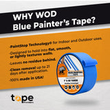 WOD PMT21B Blue Painter’s Tape - 2 inch x 60 yds. Thick & Wide Masking Tape for Safe Wall Painting, Building, Remodeling, Labeling, Edge Finishing