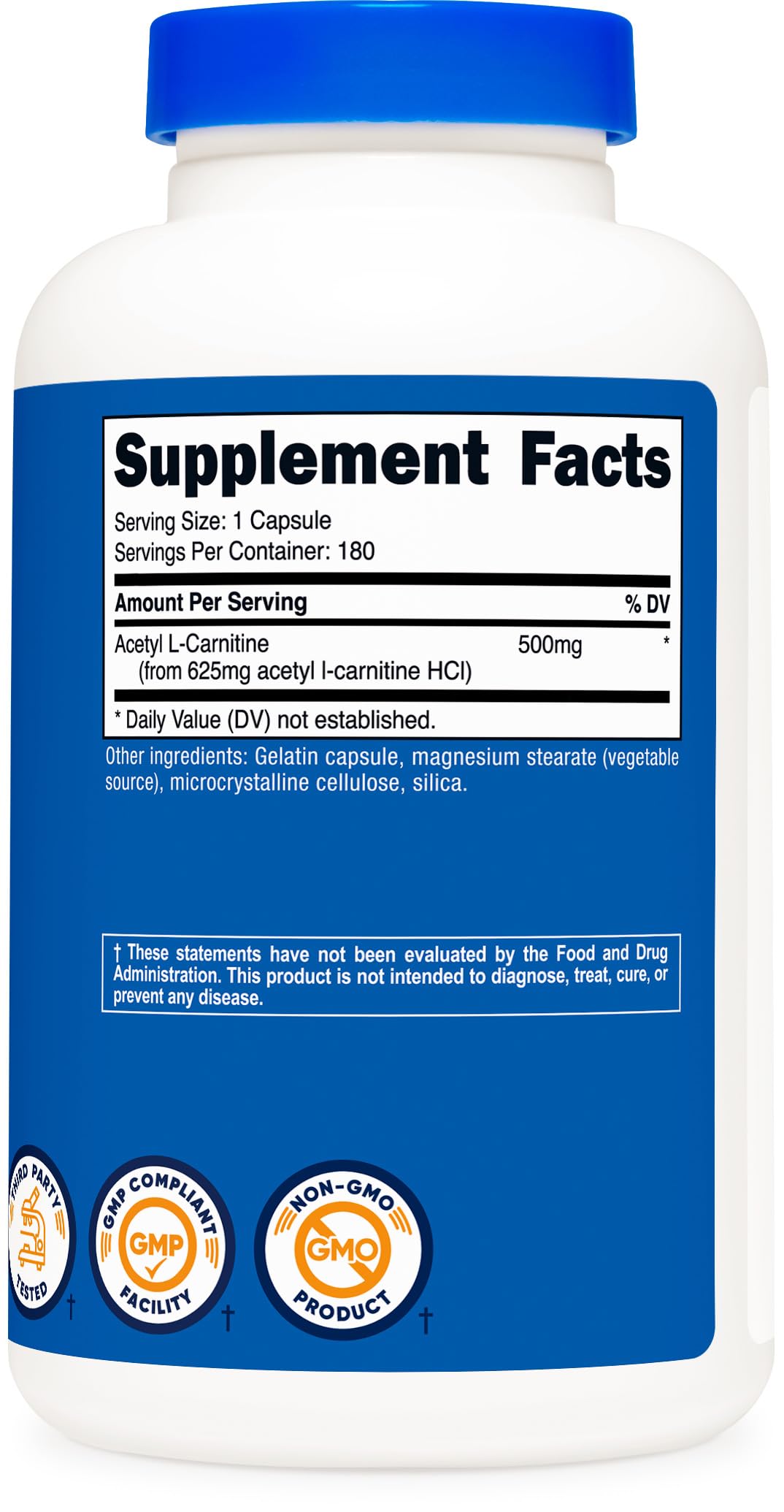 Nutricost Acetyl L-Carnitine (ALCAR) 500mg, 180 Capsules, 180 Servings - Non-GMO and Gluten Free, 1 Capsule per Serving