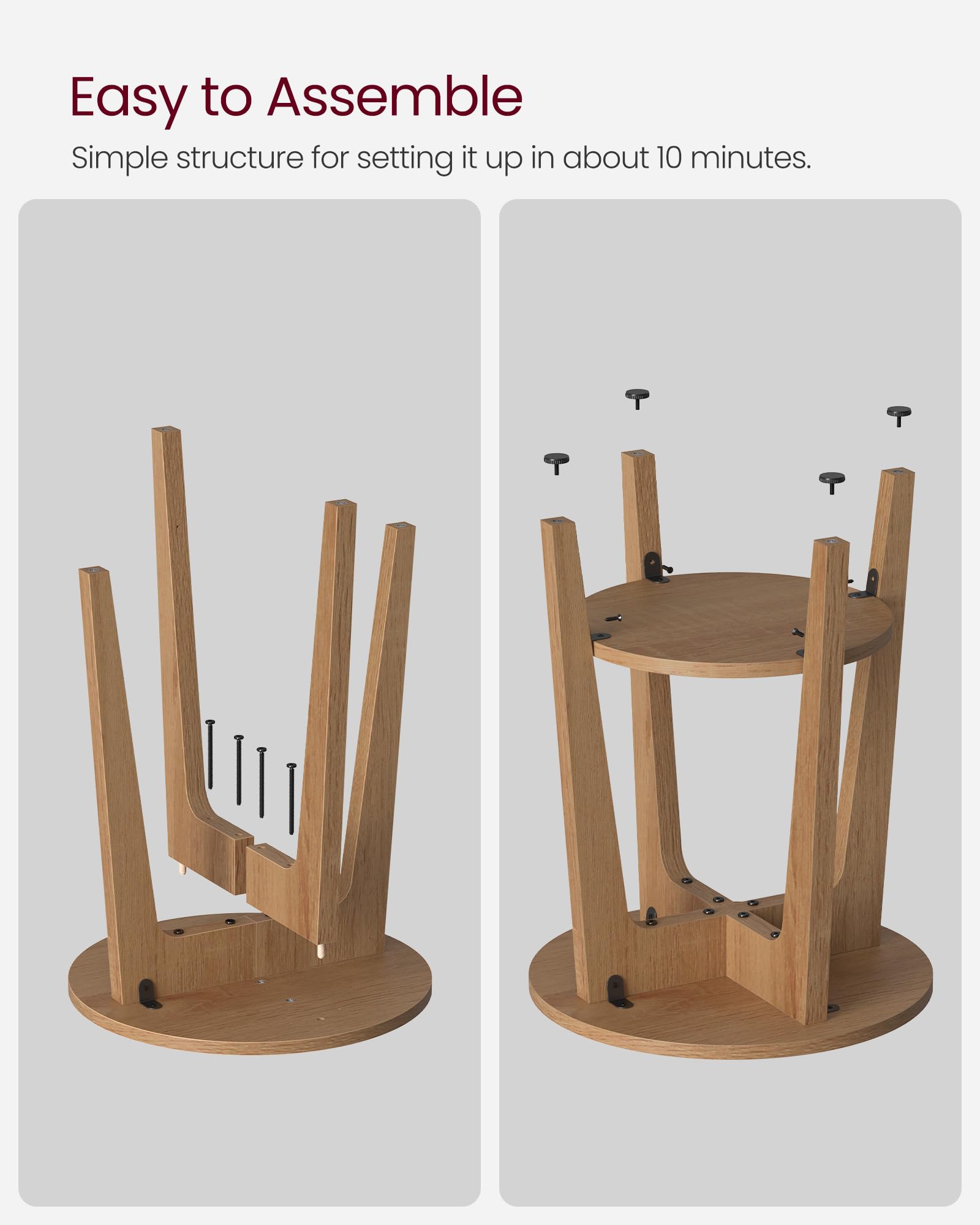 VASAGLE Side Table, Small Round End Table with Lower Shelf, Nightstand for Small Spaces, Living Room, Bedroom, Rustic Walnut ULET283T41