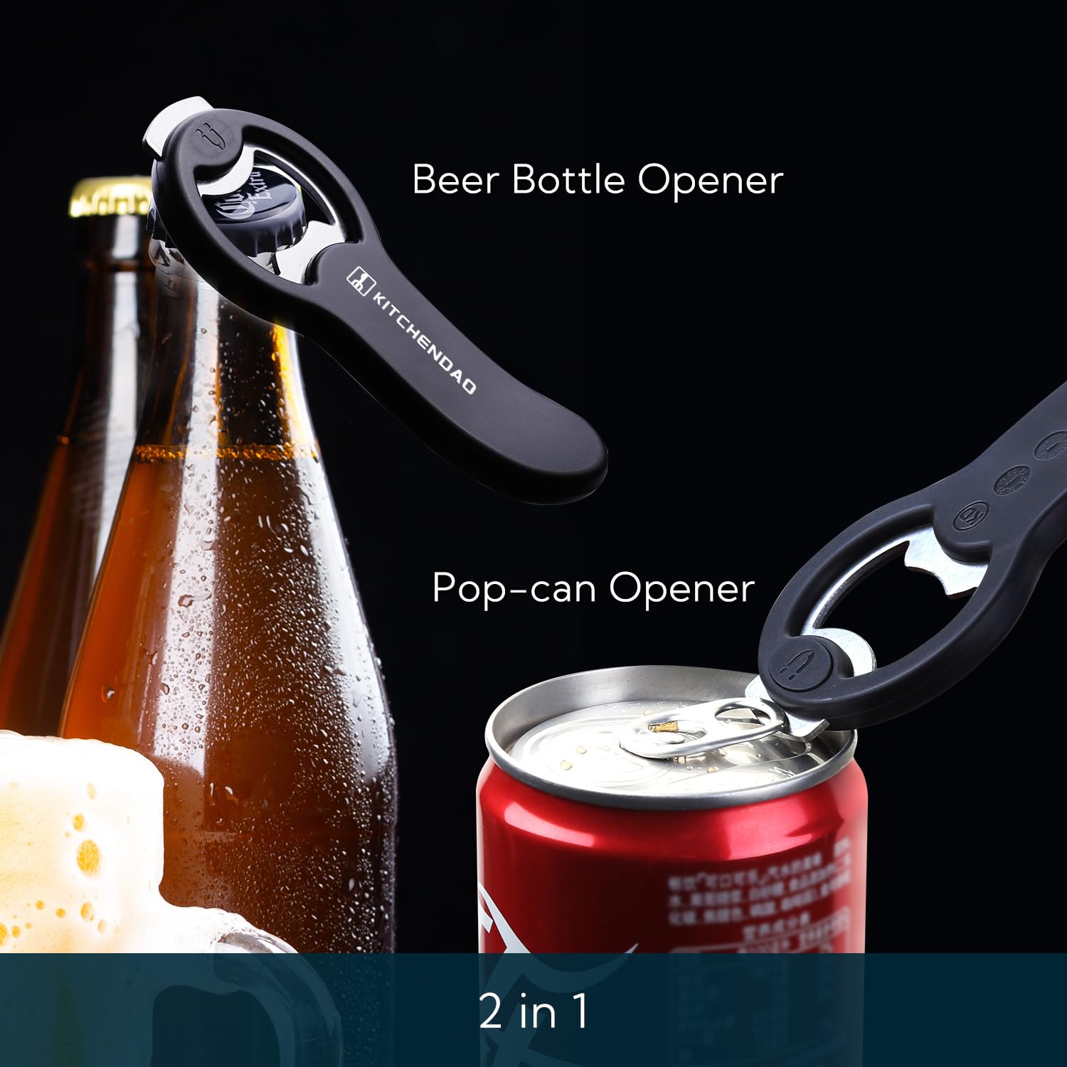KITCHENDAO 2 in 1 Magnetic Beer Bottle Opener for Fridge and RV with Cap Catcher - Pop Can Soda Can Opener, Stick to Refrigerator for Easy Storage with Magnet, Gift for Men Husband Father