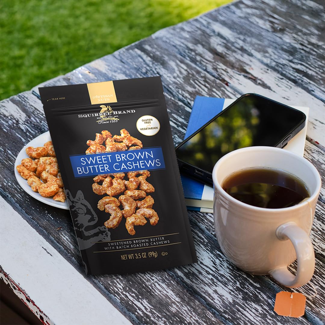 Squirrel Brand Sweet Brown Butter Cashews, 3.5 Ounces Resealable Bag, Gluten Free, Vegetarian