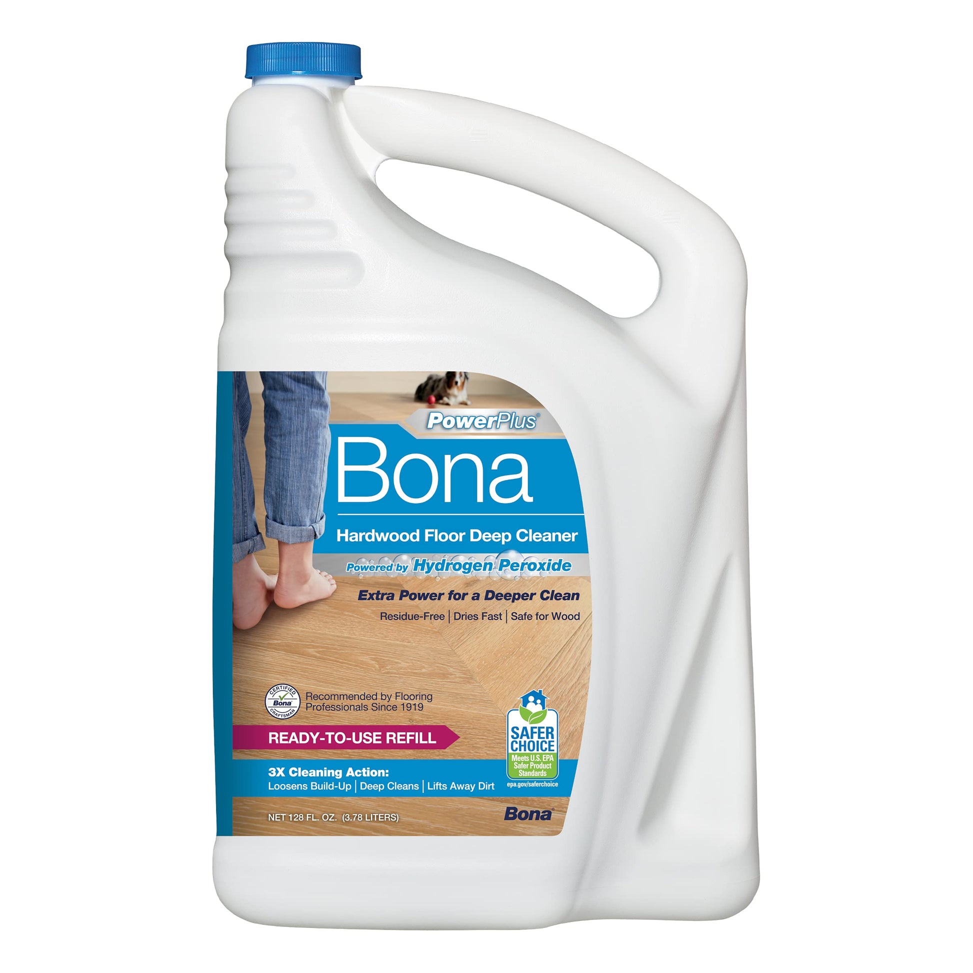 Bona PowerPlus Hardwood Floor Deep Cleaner Refill - 128 fl oz - Refill for Bona Spray Mops and Spray Bottles - Residue-Free Floor Cleaning Solution for Wood Floors