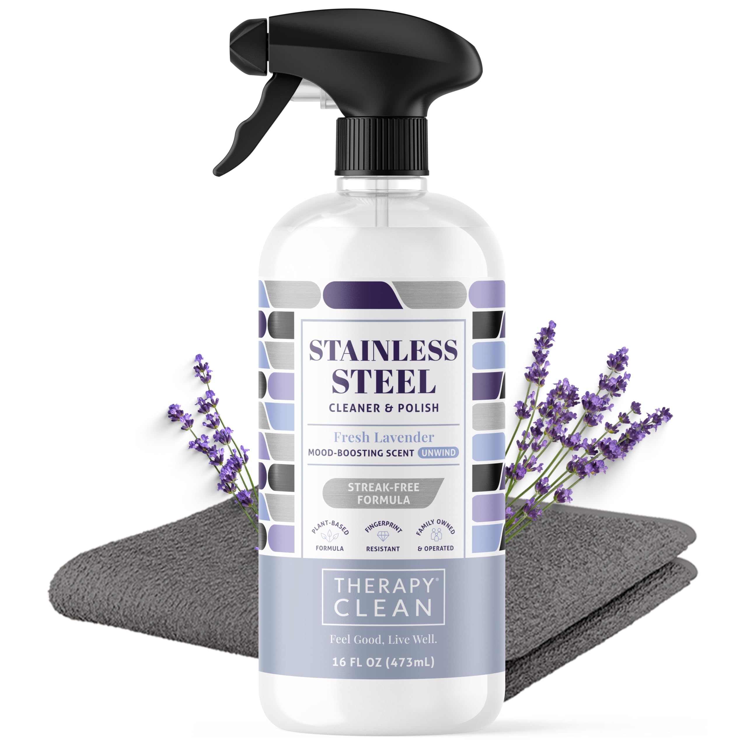 Therapy Stainless Steel Cleaner and Polish 100% USDA Biobased, Fingerprint and Residue Remover, Lavender Essential Oil Scent, Sink Cleaner, Grill Cleaner Spray
