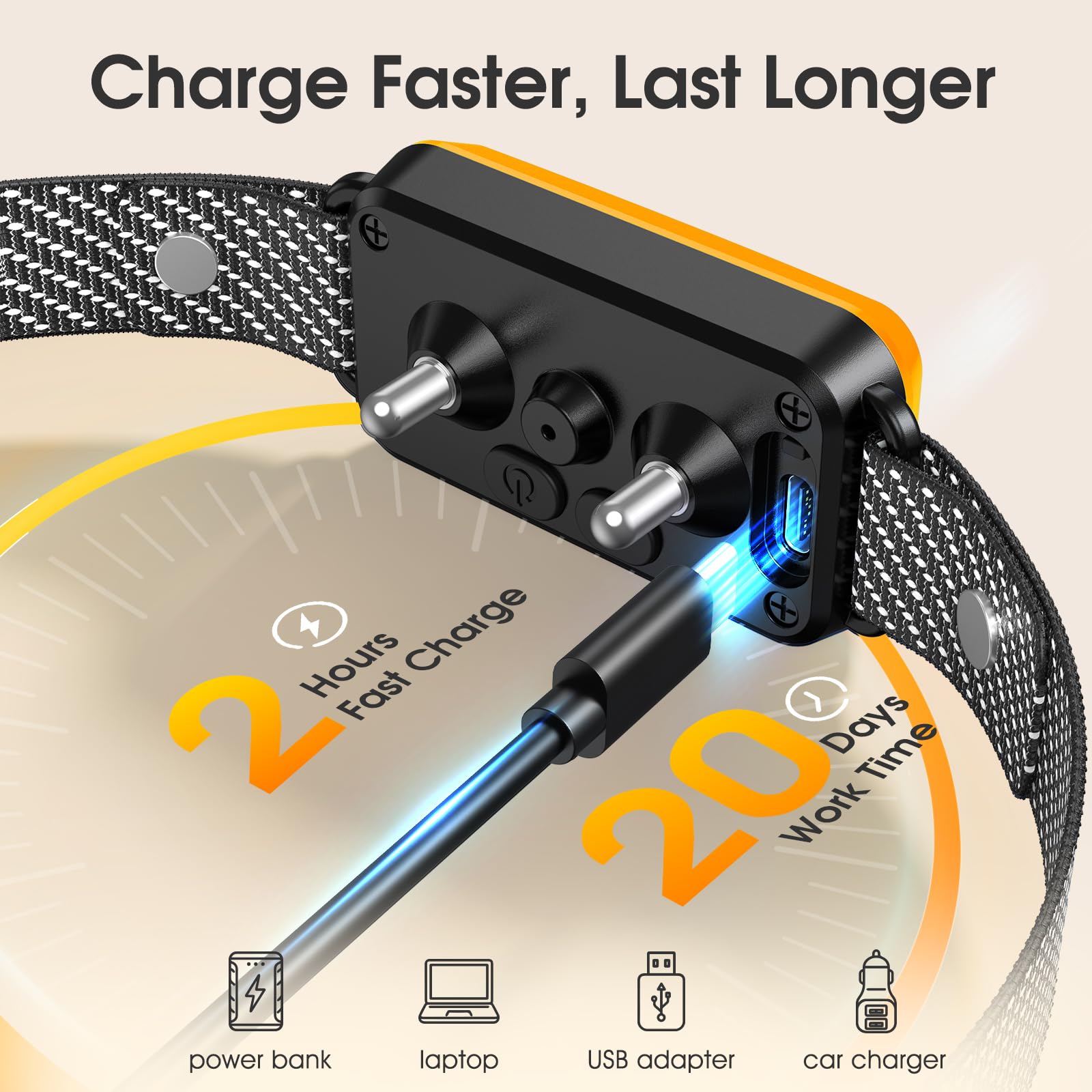 KJKZO Dog Bark Collar for Large Medium Small Dogs, Effective No-Bark Collar, Smart Barking Collar, Rechargeable Bark Collar with 7-Level Sensitivity, 3 Beep & Vibration Modes, Waterproof, Orange