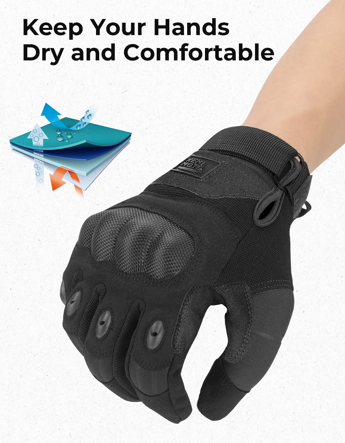 KEMIMOTO Tactical Gloves for Men, Touchscreen Motorcycle Gloves with Hard Shell & Palm Padding for Sports Motorcycle Cycling Tactical Airsoft Paintball Hunting Hiking Camping Climbing (Black,Medium)