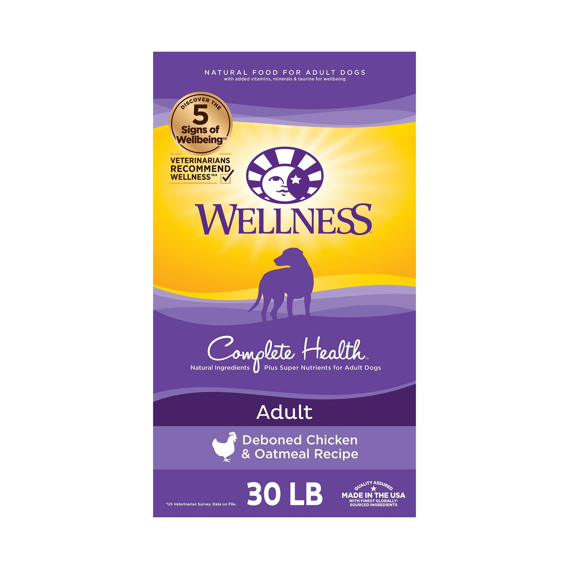 Wellness Complete Health Dry Dog Food with Grains, Natural Ingredients, Made in USA with Real Meat, All Breeds, For Adult Dogs (Chicken & Oatmeal, 15-Pound Bag)