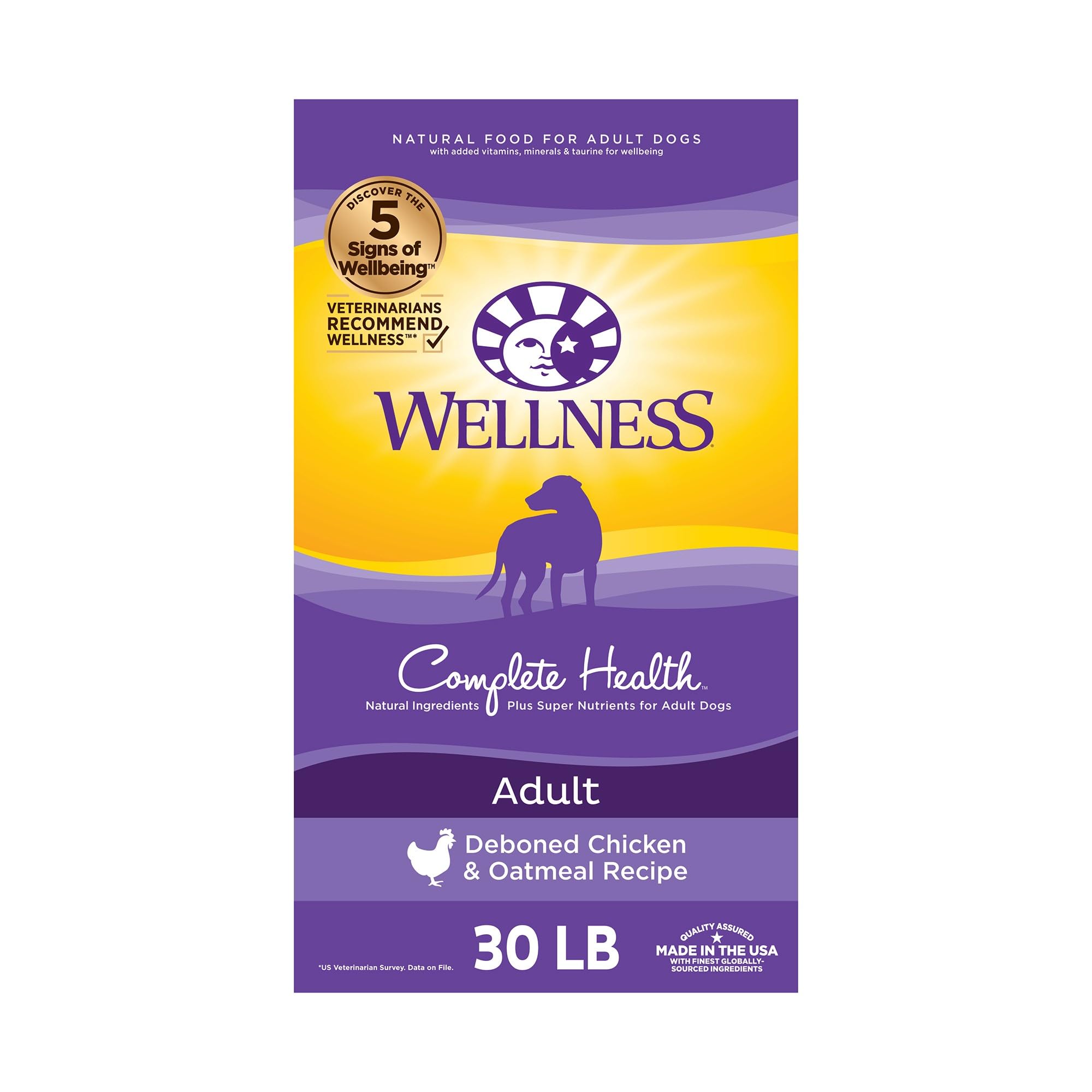Wellness Complete Health Dry Dog Food with Grains, Natural Ingredients, Made in USA with Real Meat, All Breeds, For Adult Dogs (Chicken & Oatmeal, 15-Pound Bag)