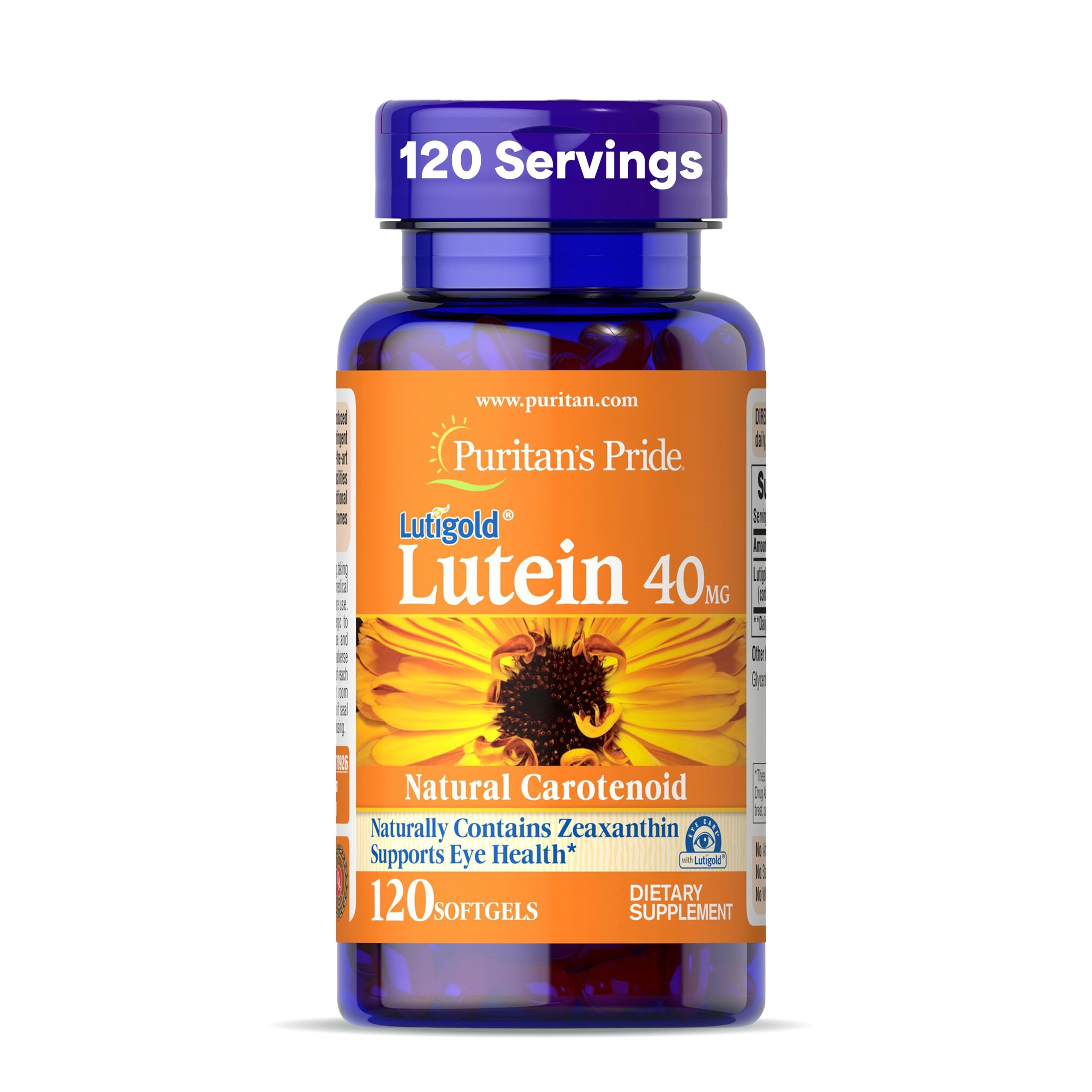 Puritan's Pride Premium Lutigold™ Lutein Carotenoid 40mg with Zeaxanthin for Men and Women, Dietary Supplement for Eye Health Support, 8 Month Supply, 120 Easy-to-Swallow Softgels