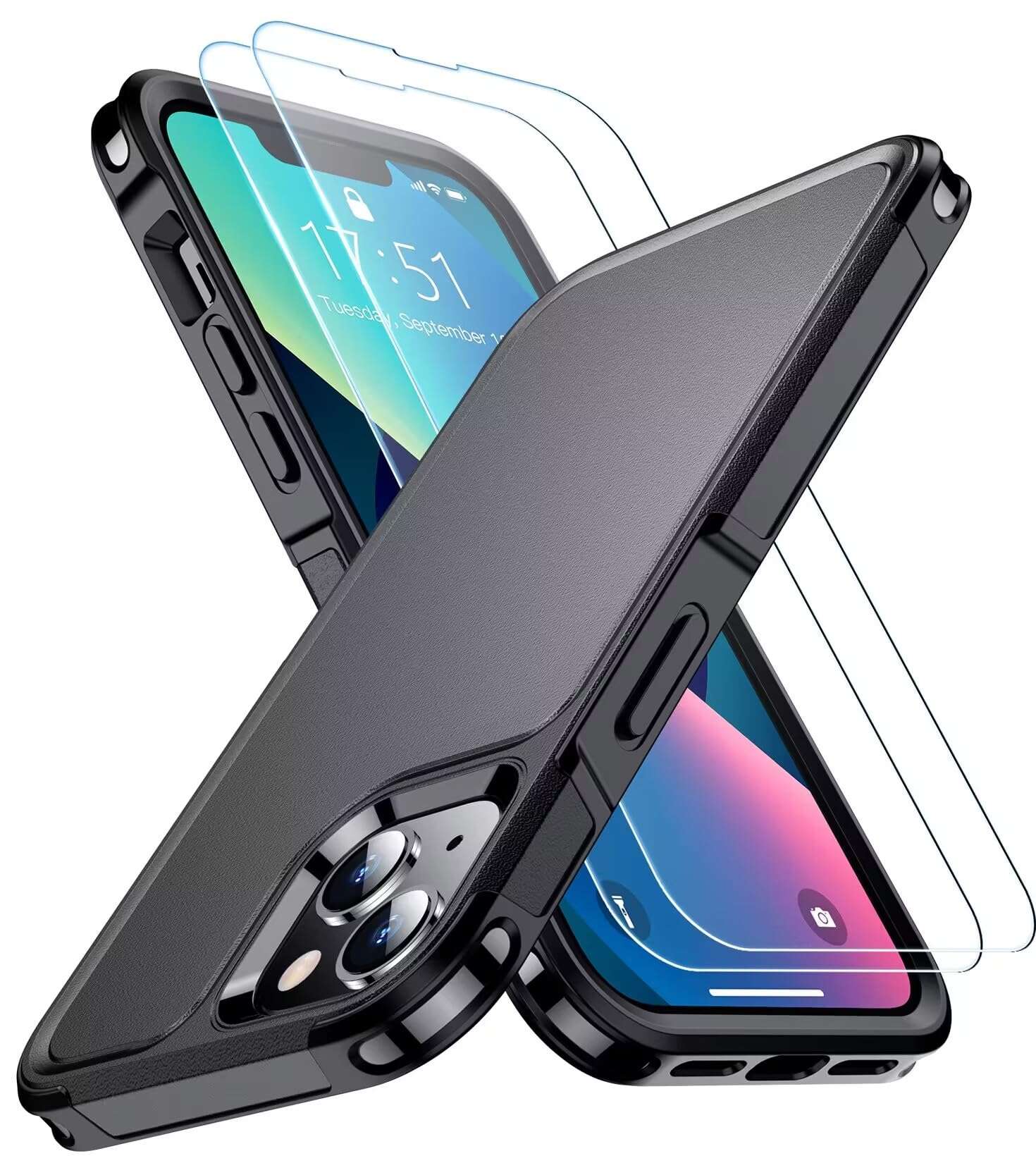 SPIDERCASE Designed for iPhone 12 Case/iPhone 12 Pro Case, [10 FT Military Grade Drop Protection] [with 2 pcs Tempered Glass Screen Protector] Protective Case for iPhone 12/12 Pro (Black)
