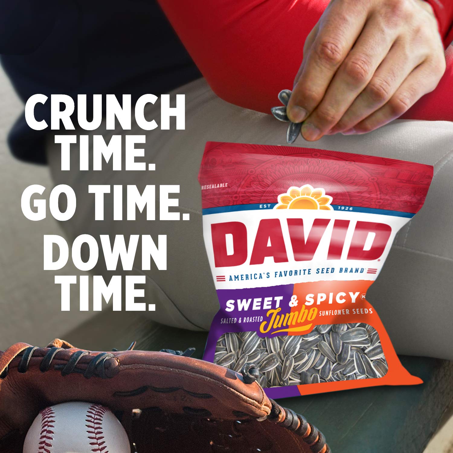 DAVID Roasted and Salted Jumbo Sunflower Seeds, Sweet and Spicy Flavor, 5.25oz.