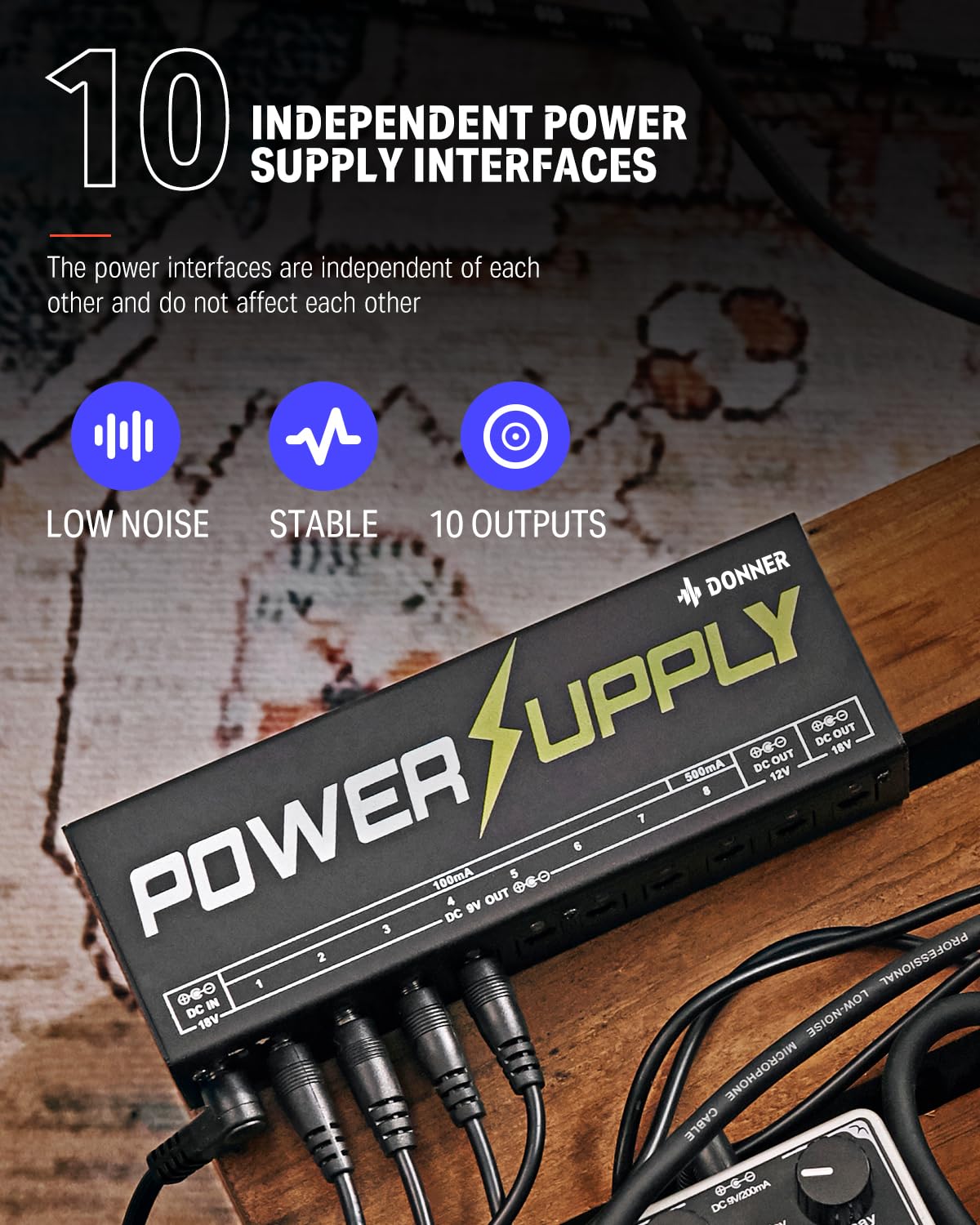 Donner DP-1 Guitar Power Supply 10 Isolated DC Output for 9V/12V/18V Effect Pedal